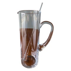 Modernist Clear Glass Pitcher w/ Stir Stick Style Of Per Lütken