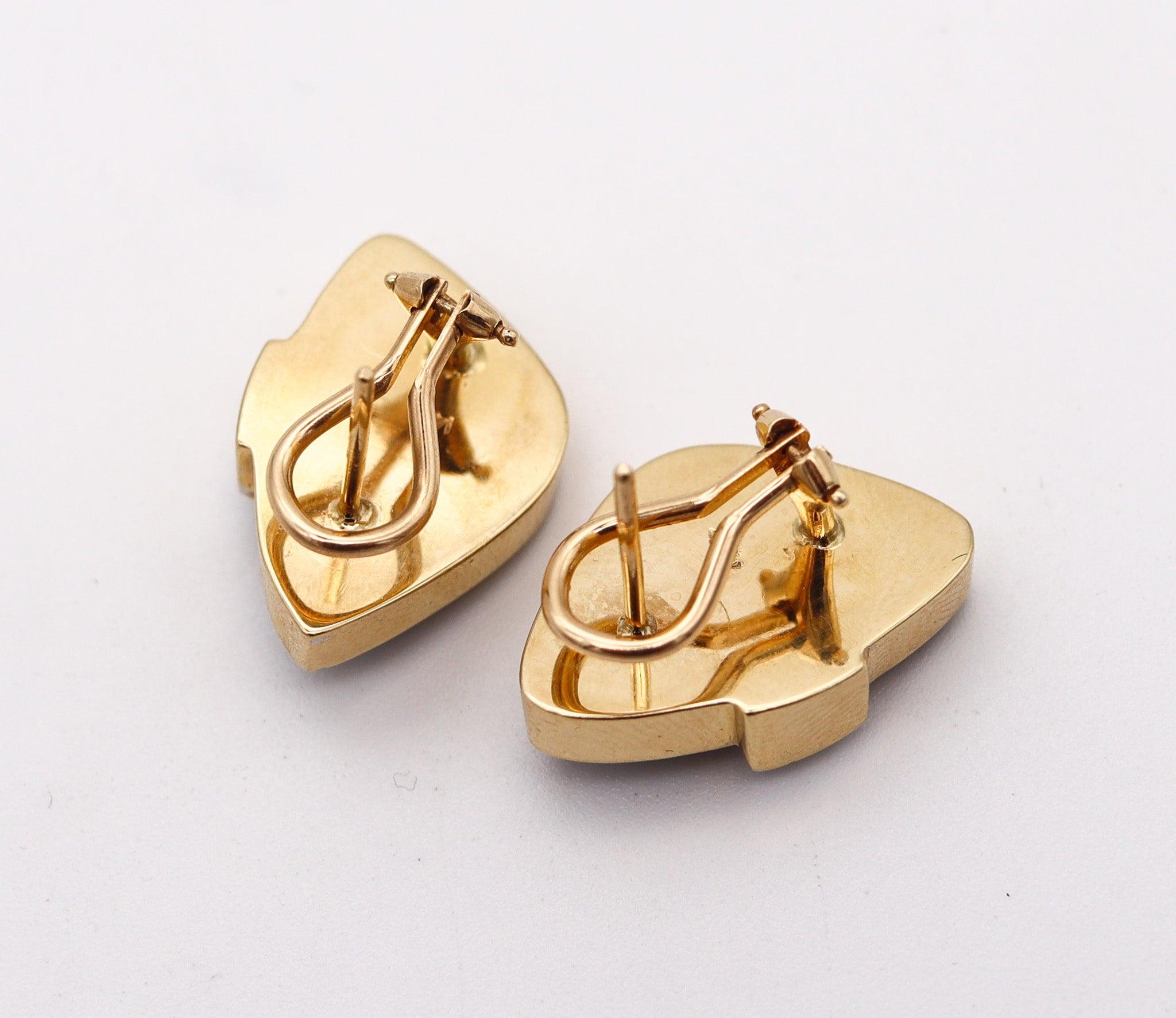 Modernist MODERNIST Clips-On Earrings In 14Kt Yellow Gold With Diamonds And Rare Opals For Sale