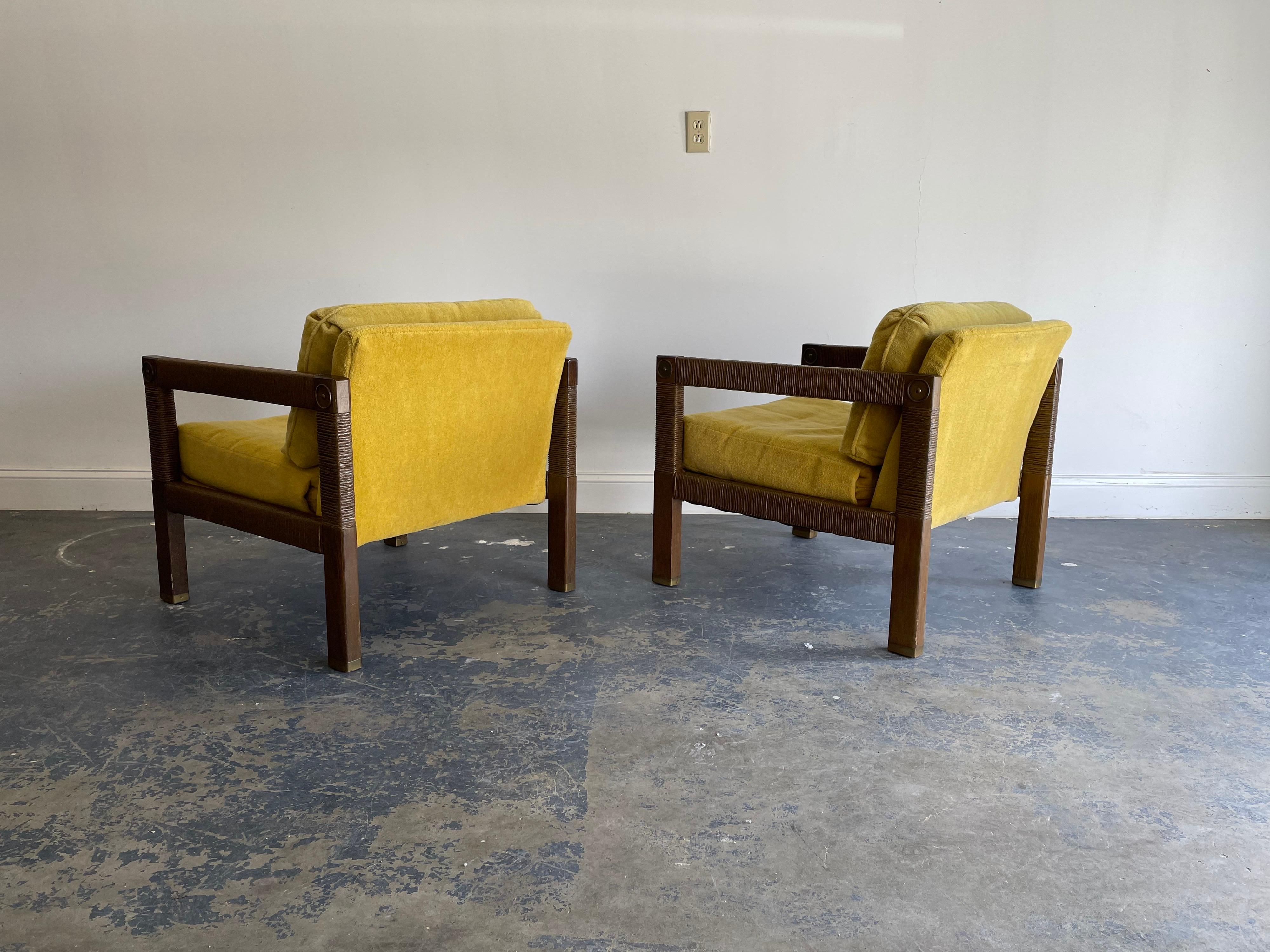 Modernist Club Chairs, Brass and Rush Cord In Good Condition For Sale In St.Petersburg, FL