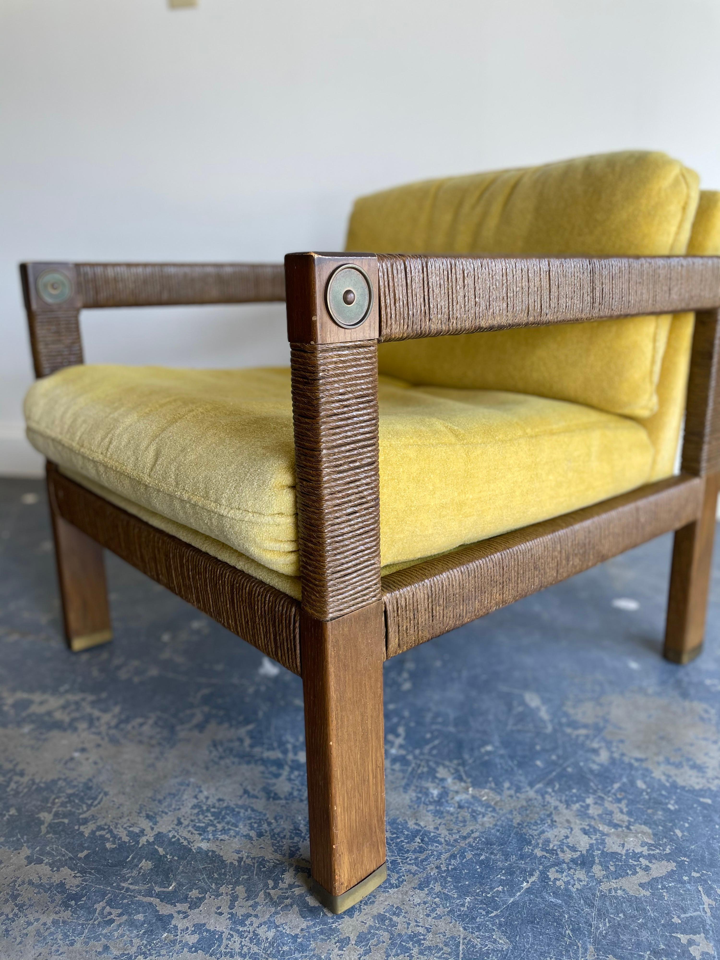 Modernist Club Chairs, Brass and Rush Cord For Sale 3