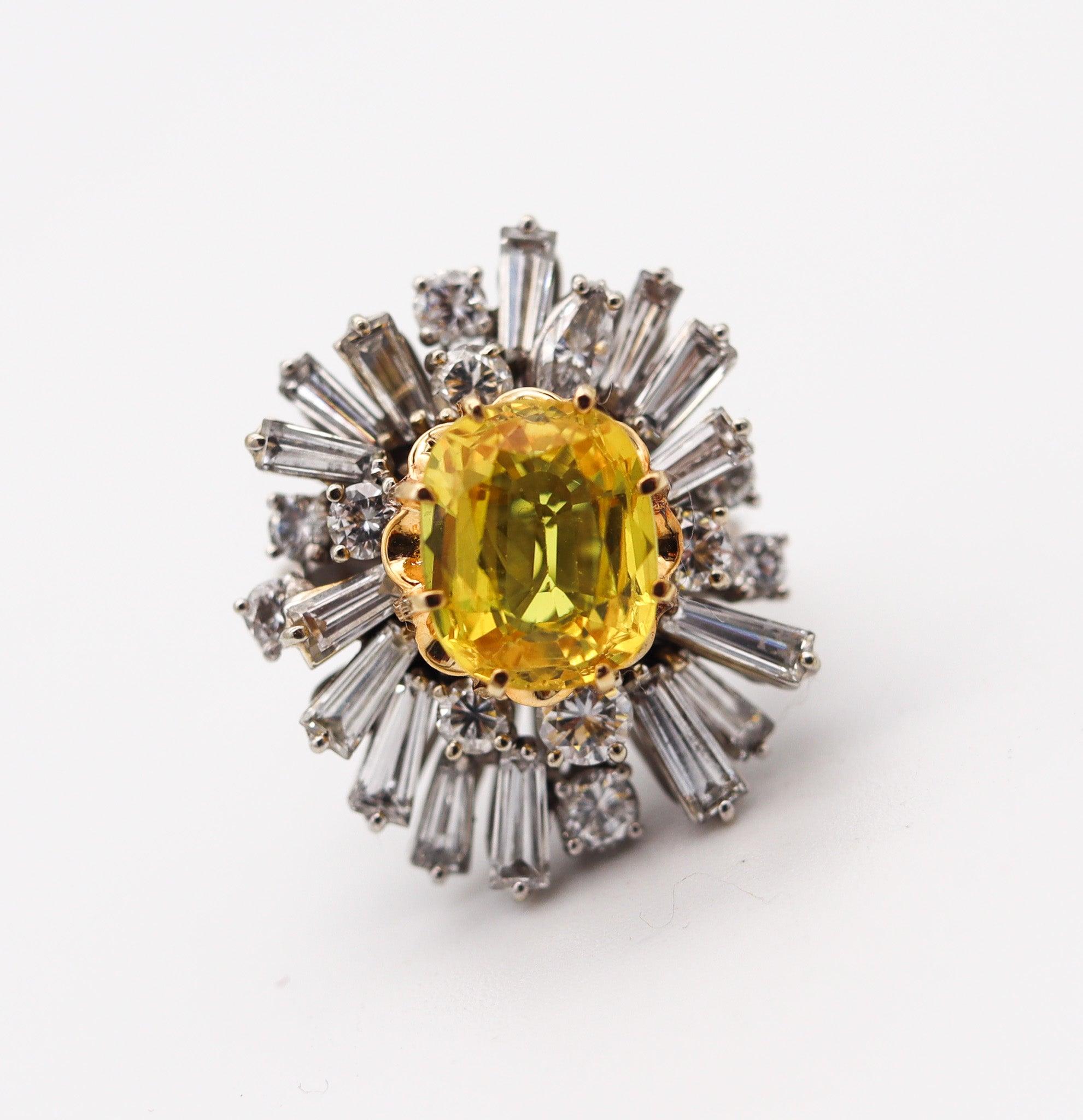Modernist MODERNIST Cluster Cocktail Ring In 18Kt Gold 5.46 Ctw Diamonds & Yellow Sapphire For Sale