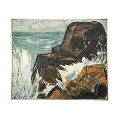 Modernist Coastal Landscape Impasto Rock Ledge Painting Signed A. Seide, 1966