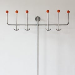 Modernist Coat, Hat and Umbrella Stand, Chromed Tubular Steel, Painted Wood, 30s