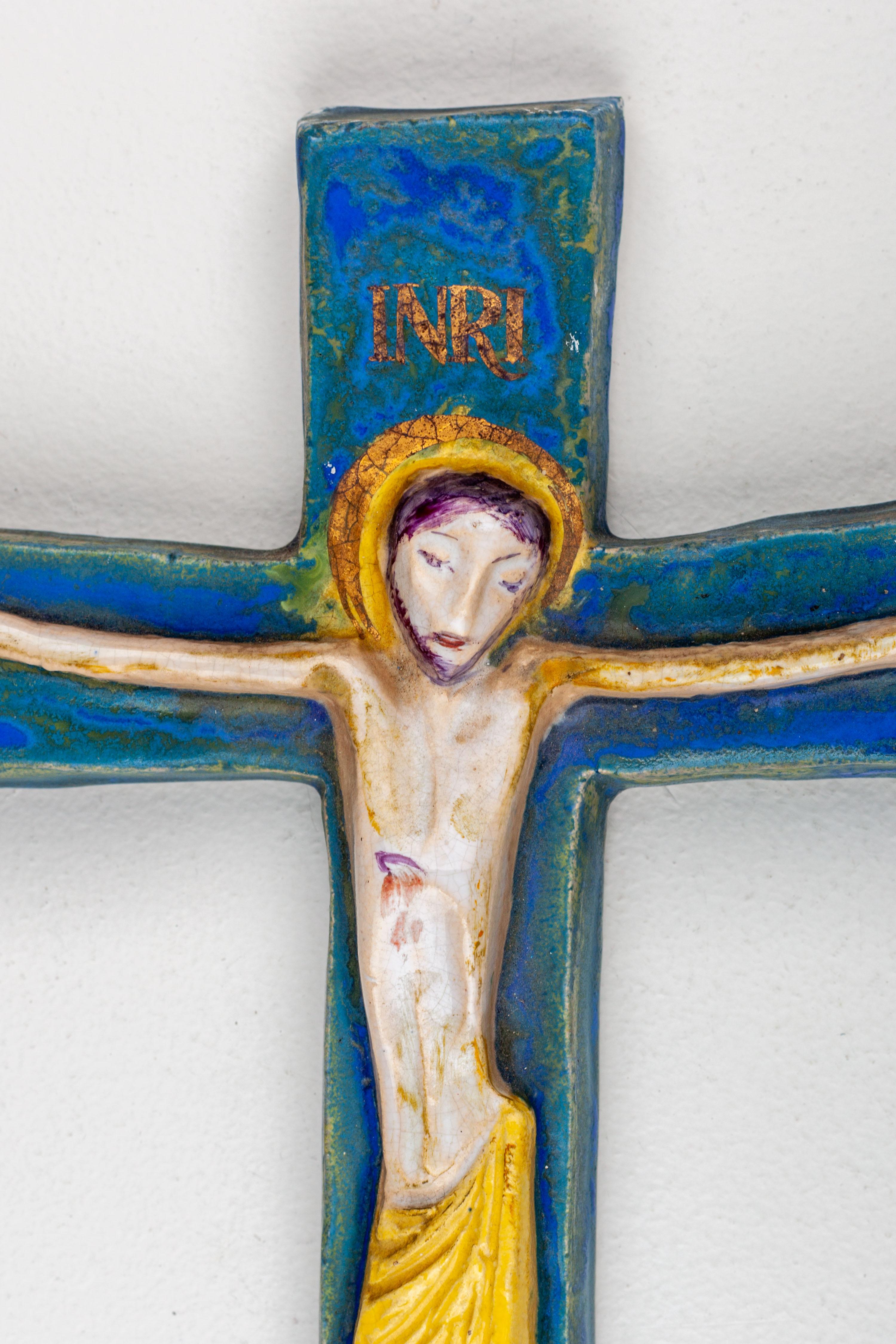 Modernist Cobalt Blue and Gold Wall Cross - European Studio Pottery Masterpiece For Sale 4