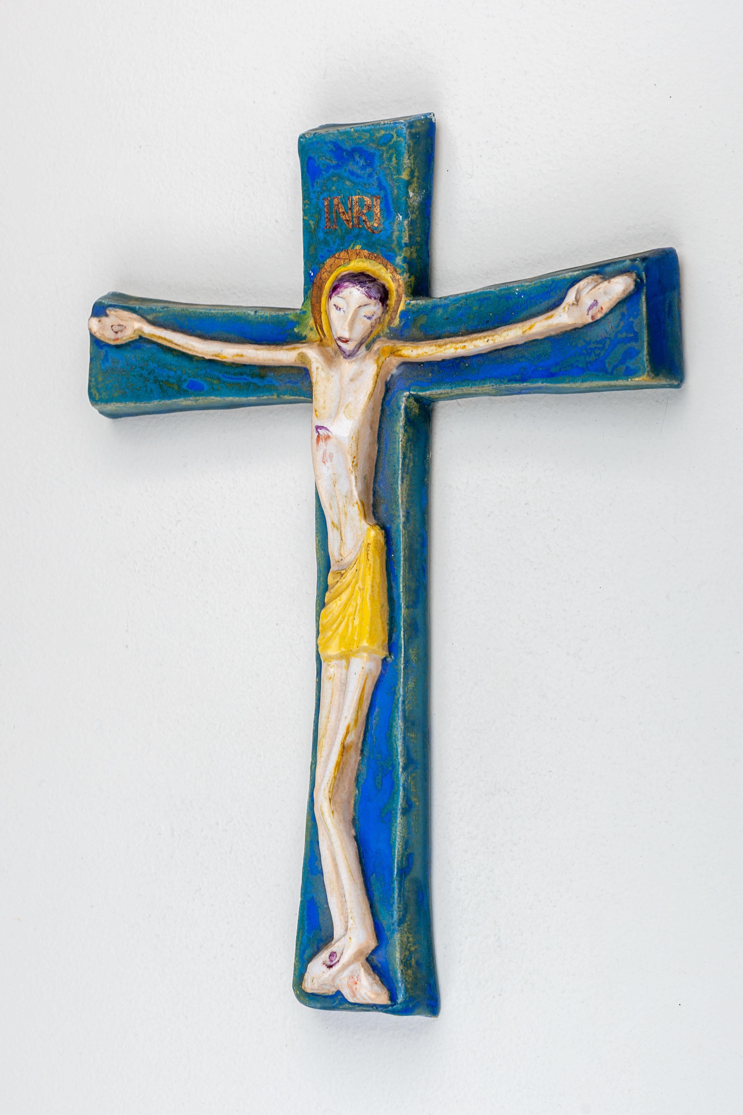 Modernist Cobalt Blue and Gold Wall Cross - European Studio Pottery Masterpiece For Sale 5