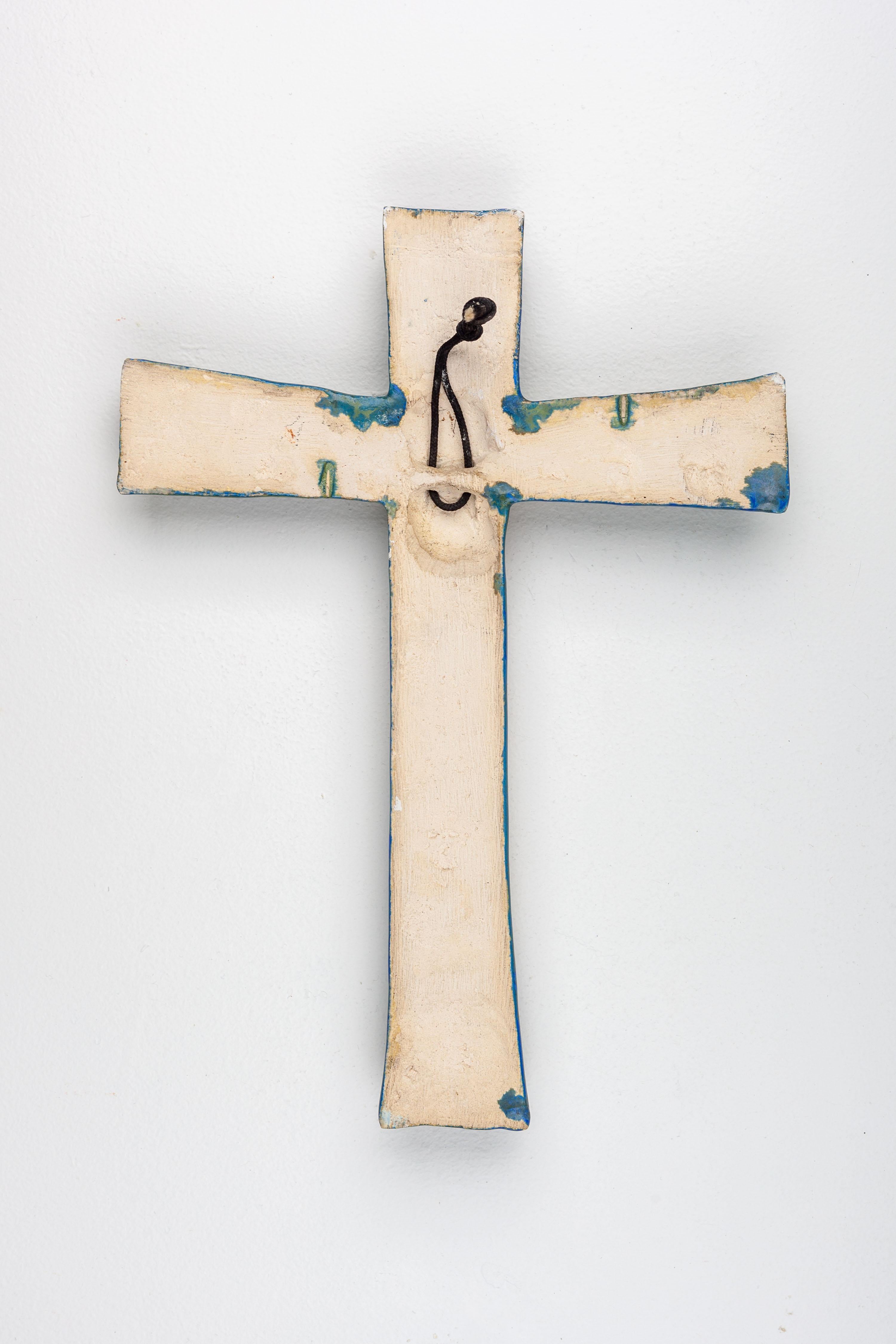 Modernist Cobalt Blue and Gold Wall Cross - European Studio Pottery Masterpiece For Sale 7