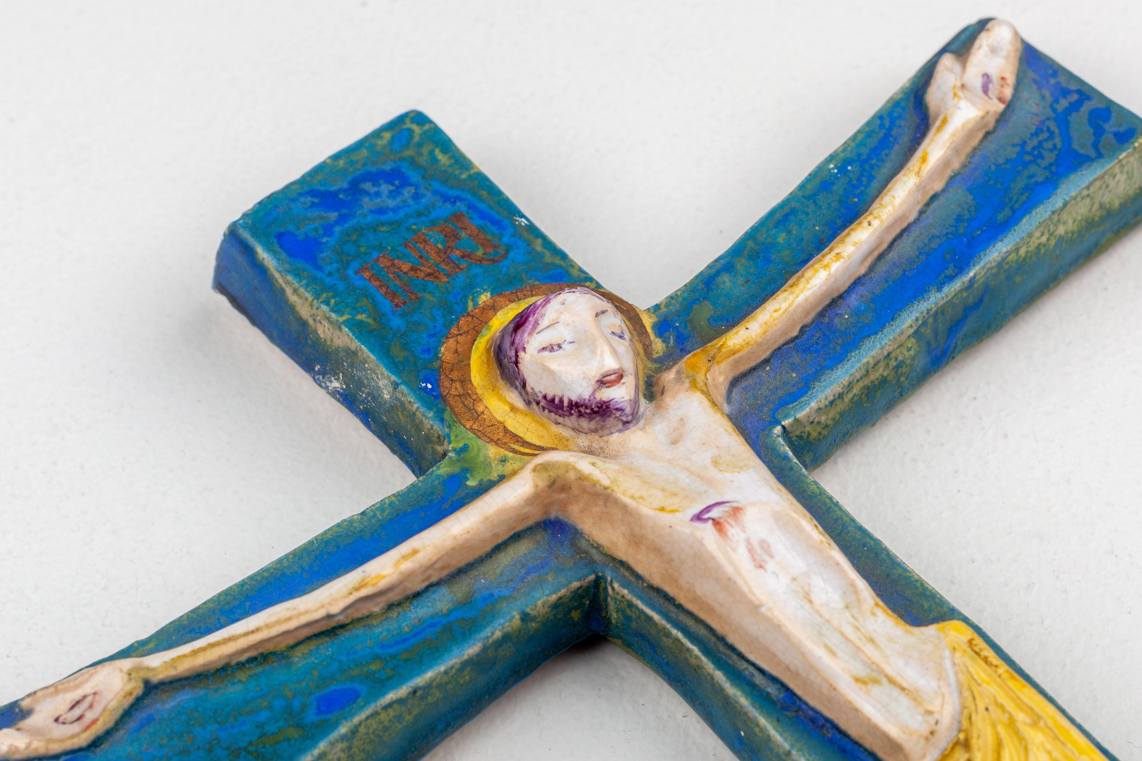 Modernist Cobalt Blue and Gold Wall Cross - European Studio Pottery Masterpiece For Sale 8