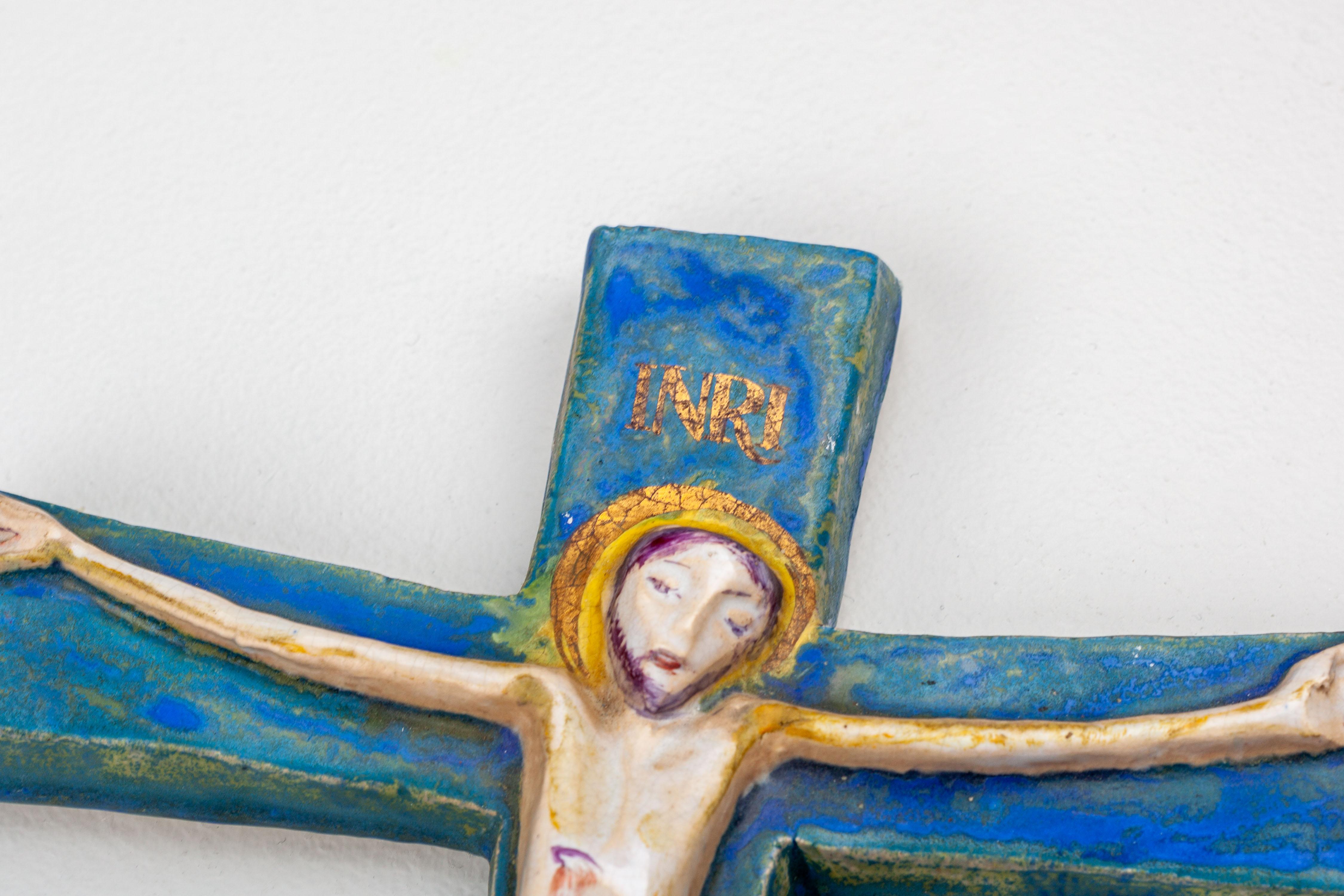 Modernist Cobalt Blue and Gold Wall Cross - European Studio Pottery Masterpiece For Sale 10