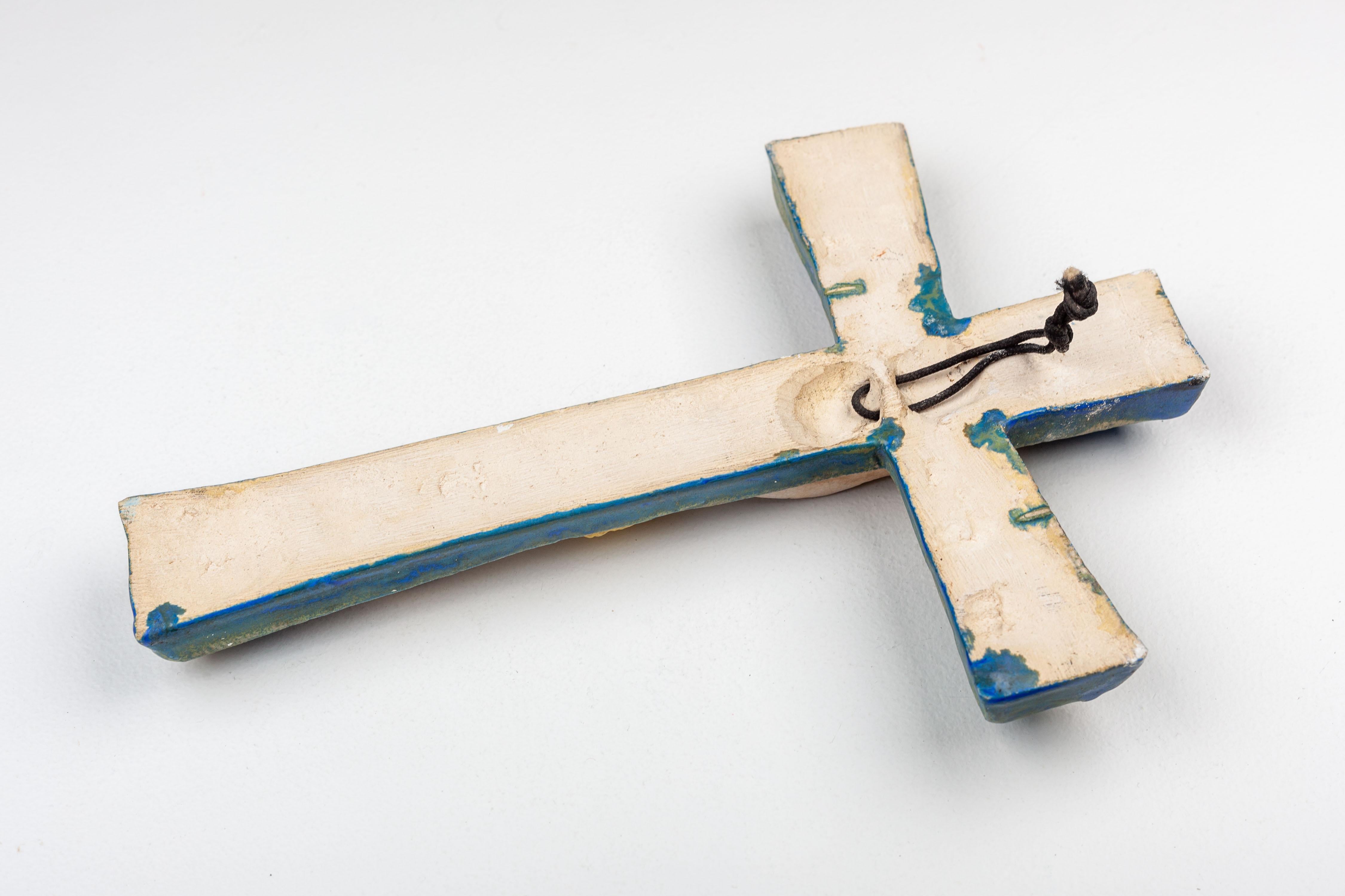 Modernist Cobalt Blue and Gold Wall Cross - European Studio Pottery Masterpiece For Sale 1