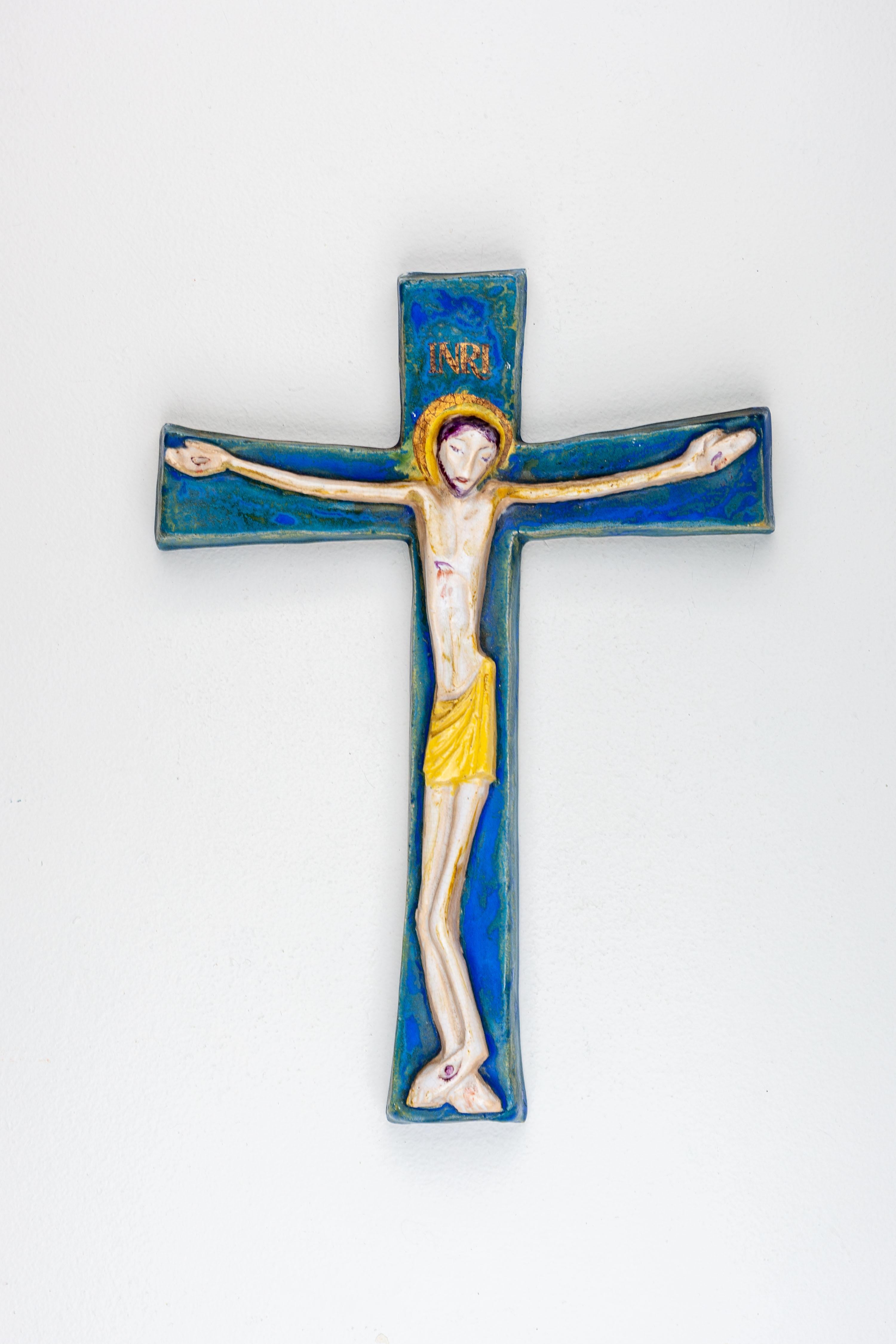 Modernist Cobalt Blue and Gold Wall Cross - European Studio Pottery Masterpiece For Sale 2
