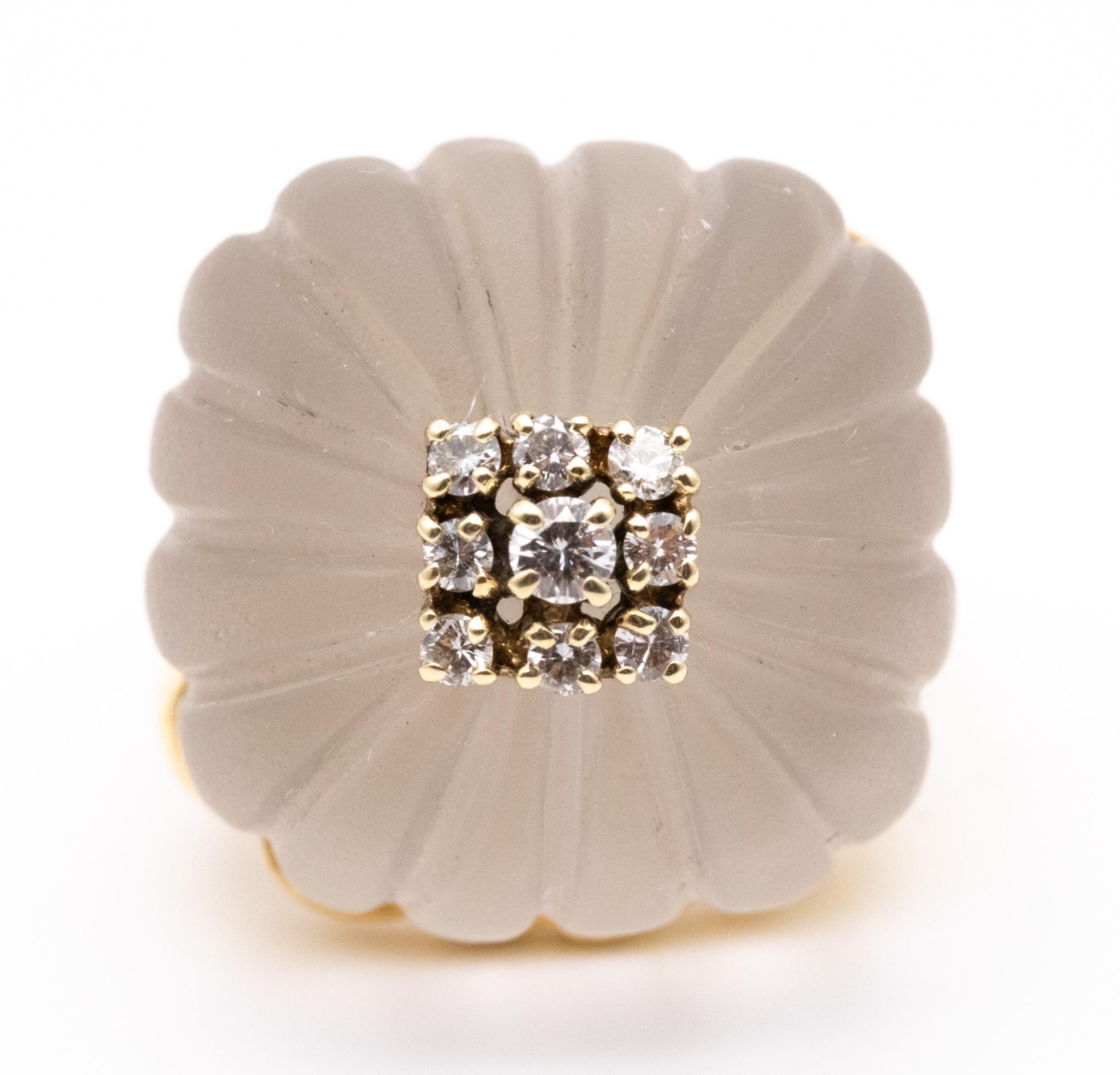 Modernist Cocktail Ring in 18kt Gold with Carved Rock Quartz and VS Diamonds 1