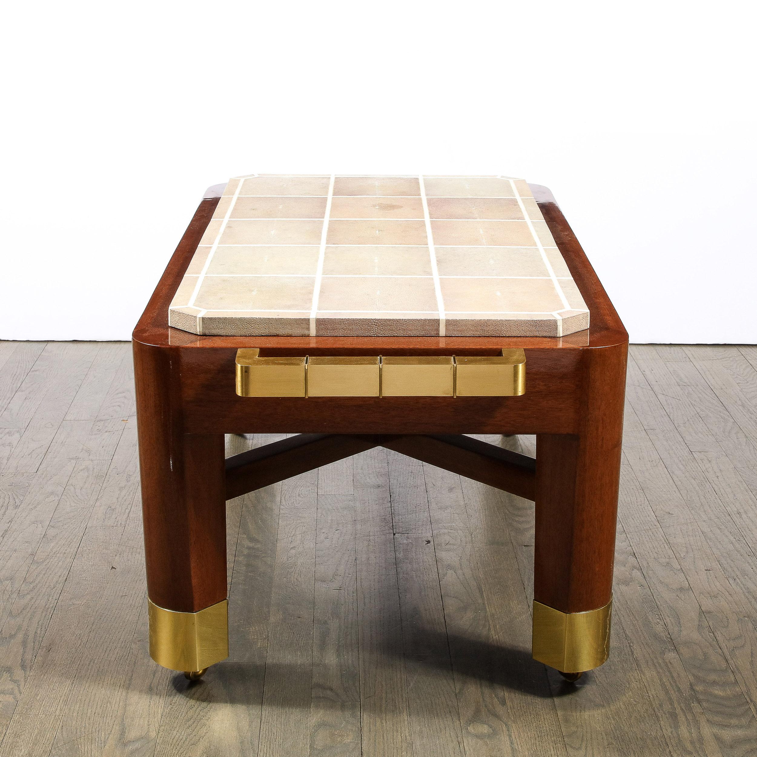 Modernist Cocktail Table with Shagreen Top & Brass Fittings by Lorin Marsh For Sale 6
