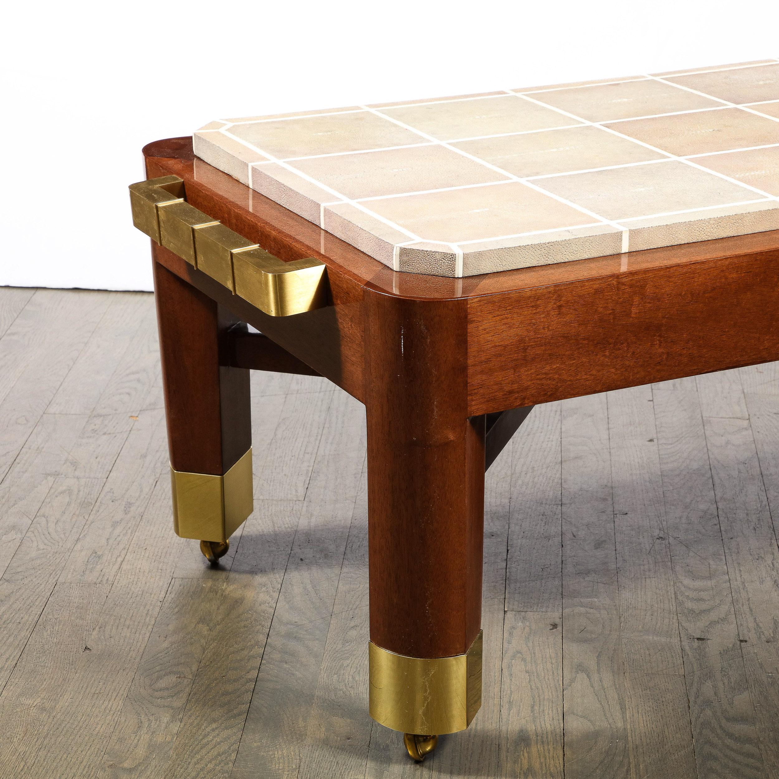 Modernist Cocktail Table with Shagreen Top & Brass Fittings by Lorin Marsh For Sale 8