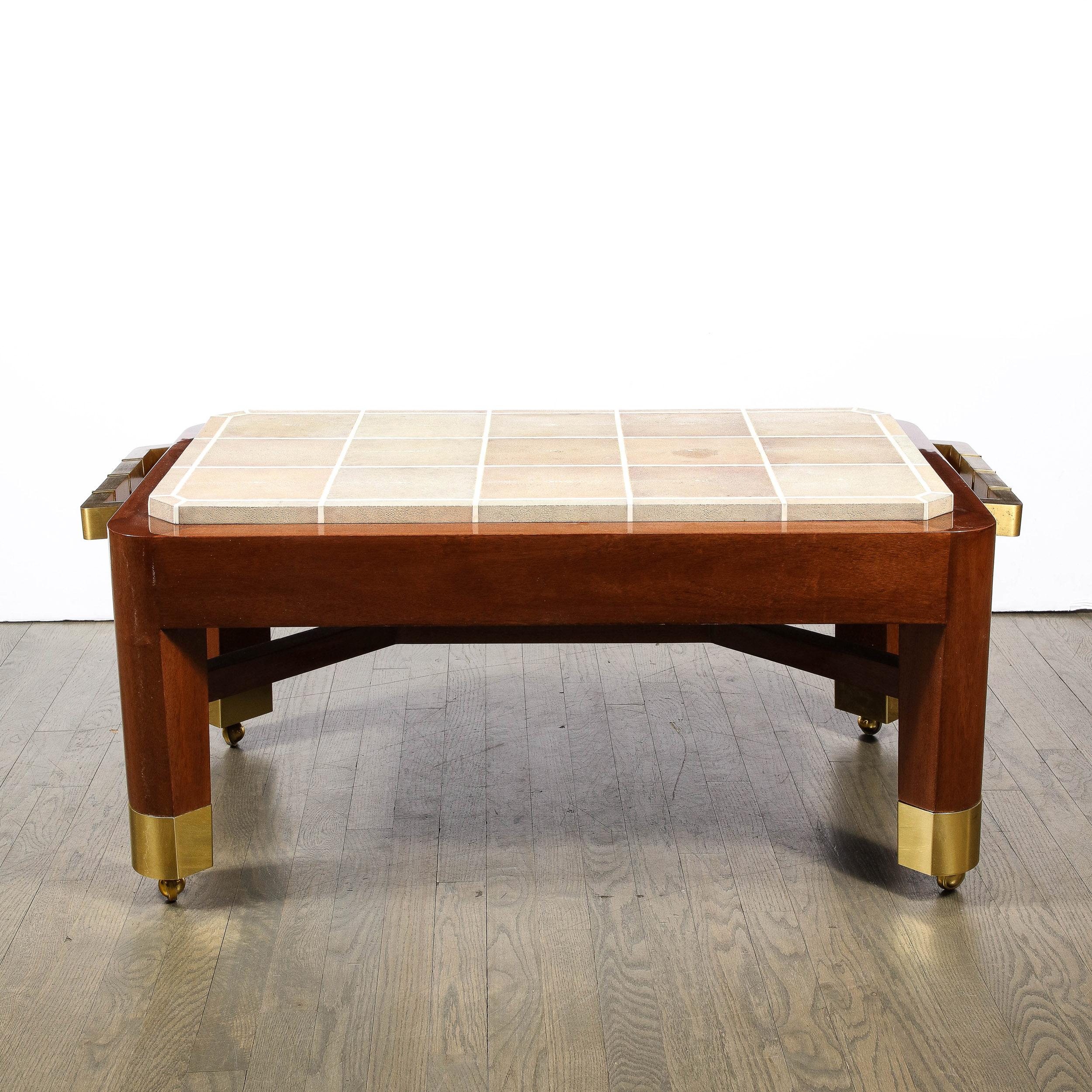Modernist Cocktail Table with Shagreen Top & Brass Fittings by Lorin Marsh For Sale 9