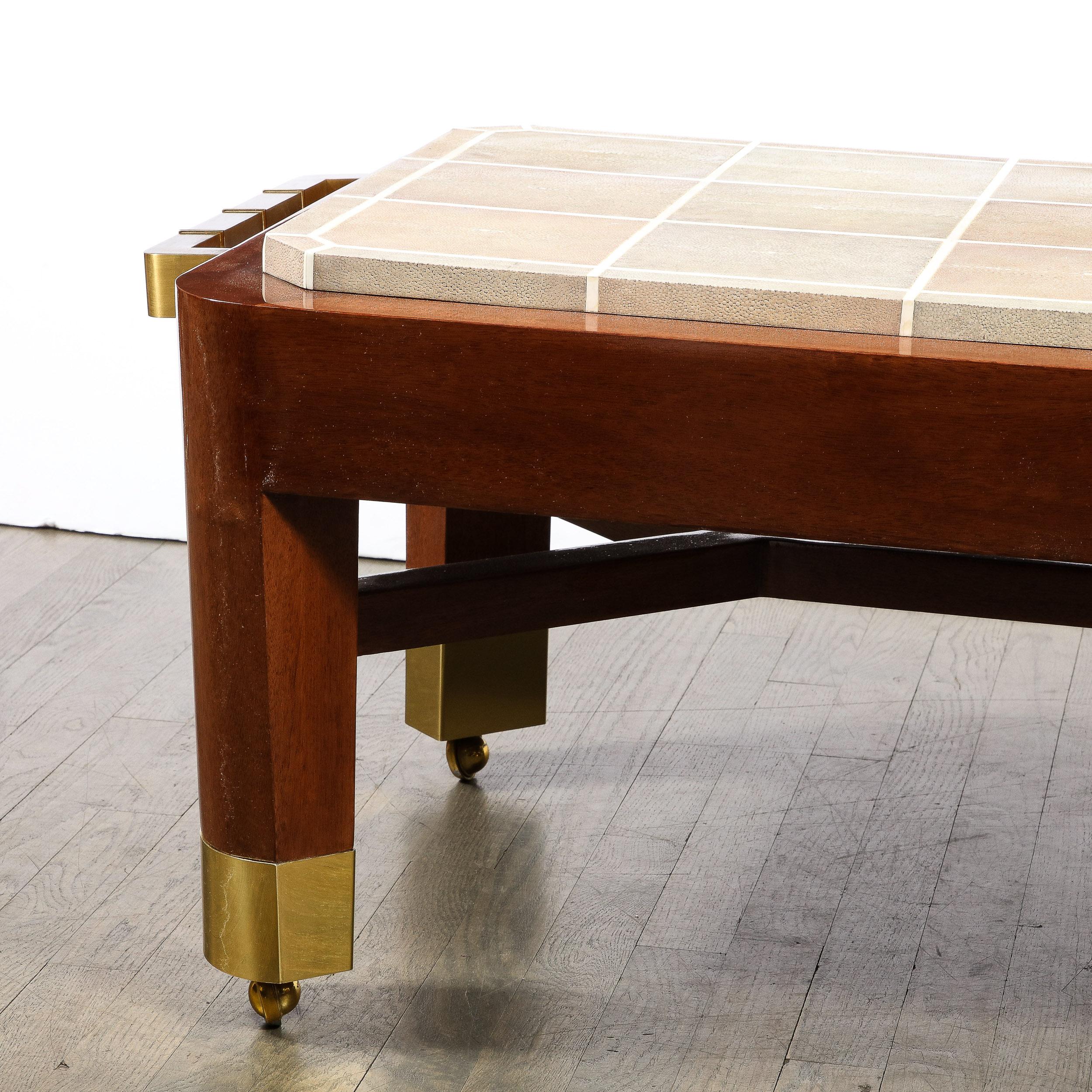 Modernist Cocktail Table with Shagreen Top & Brass Fittings by Lorin Marsh For Sale 10