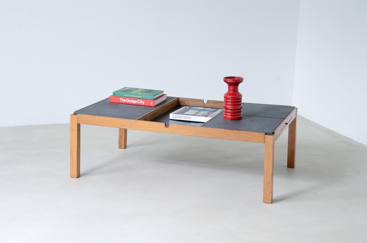 Mid-Century Modern Modernist coffe table table wooden and slate top For Sale