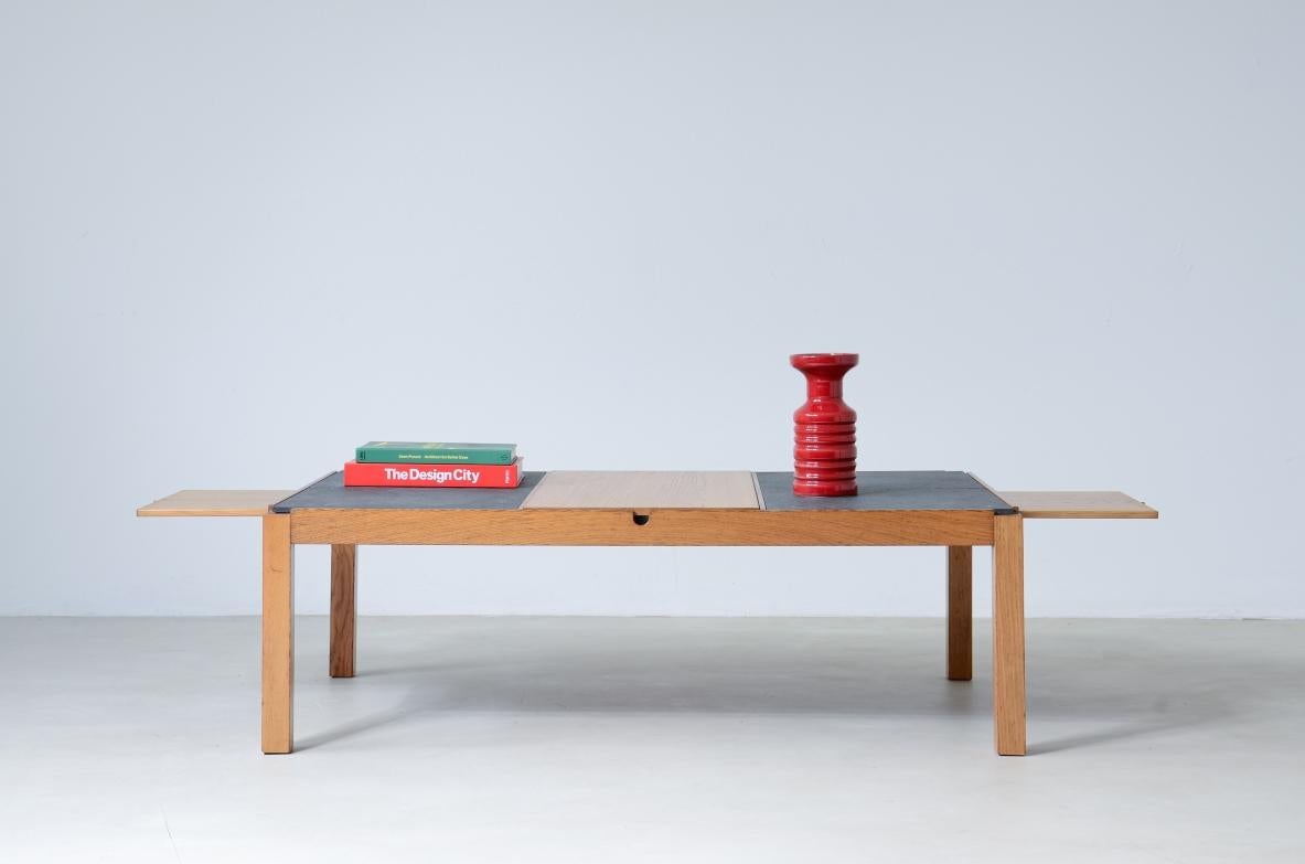 Modernist coffe table table wooden and slate top For Sale 1