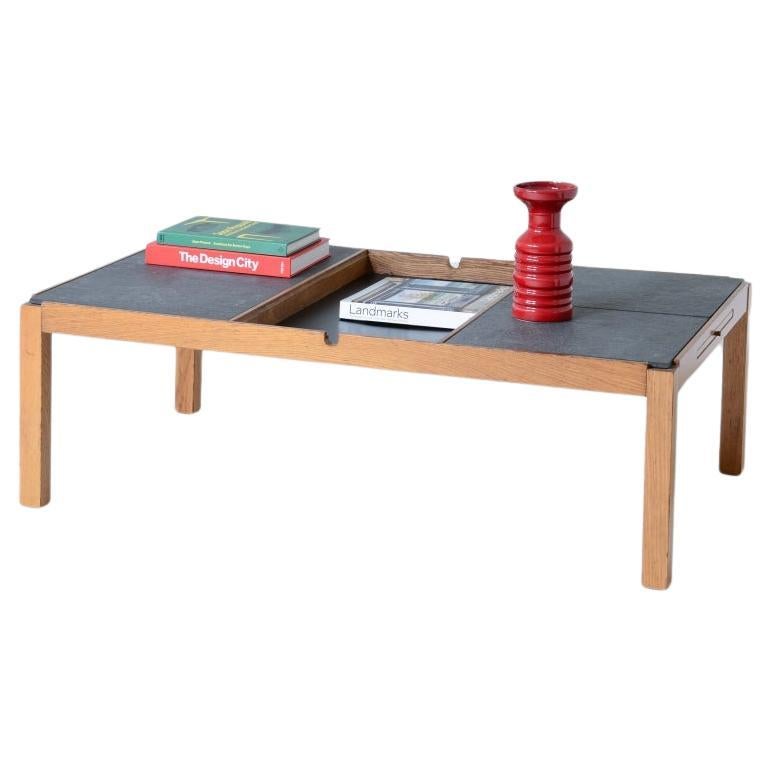 Modernist coffe table table wooden and slate top For Sale