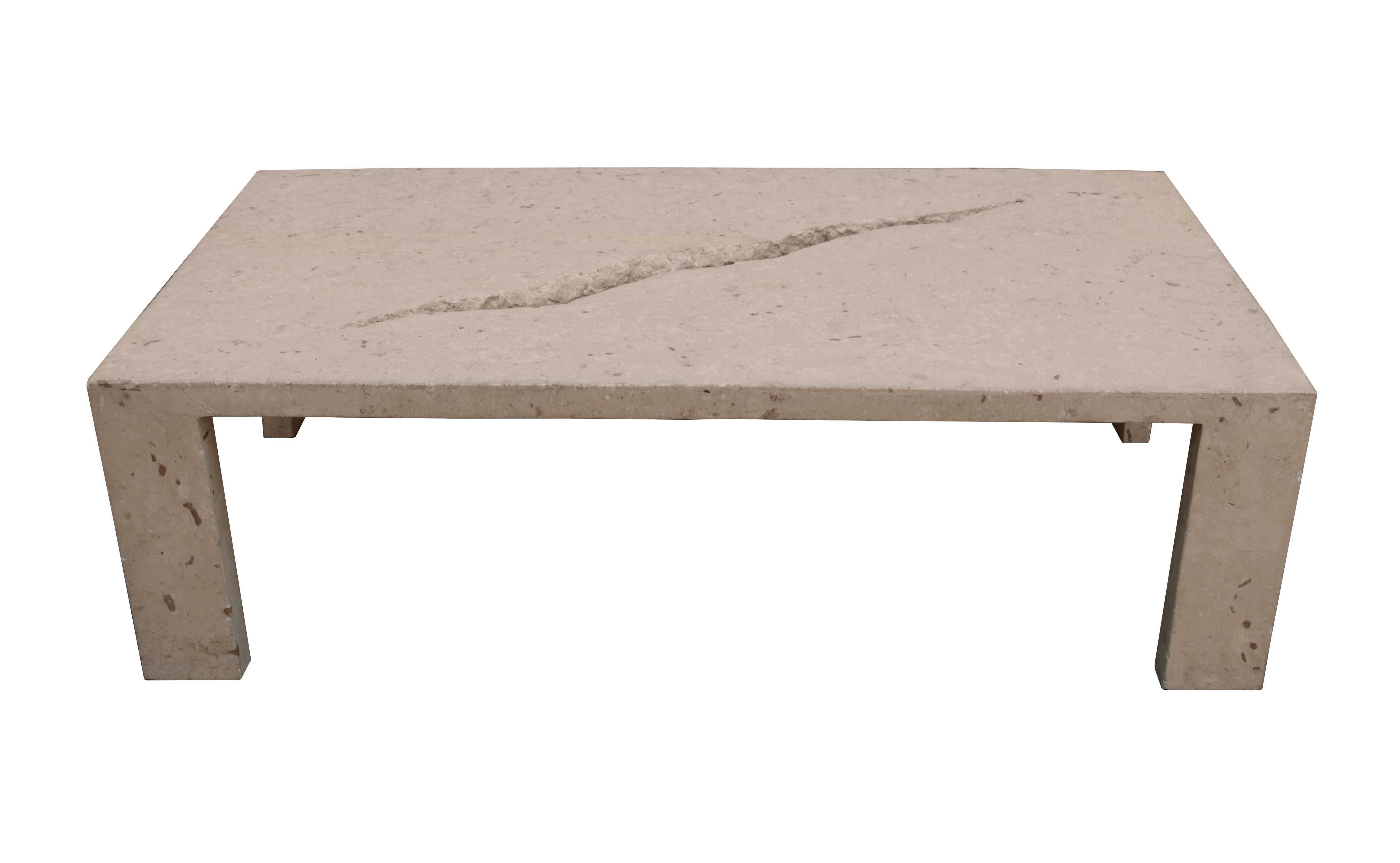 Modernist coffee table by Marizo Cecchi.
Travertine veneer.