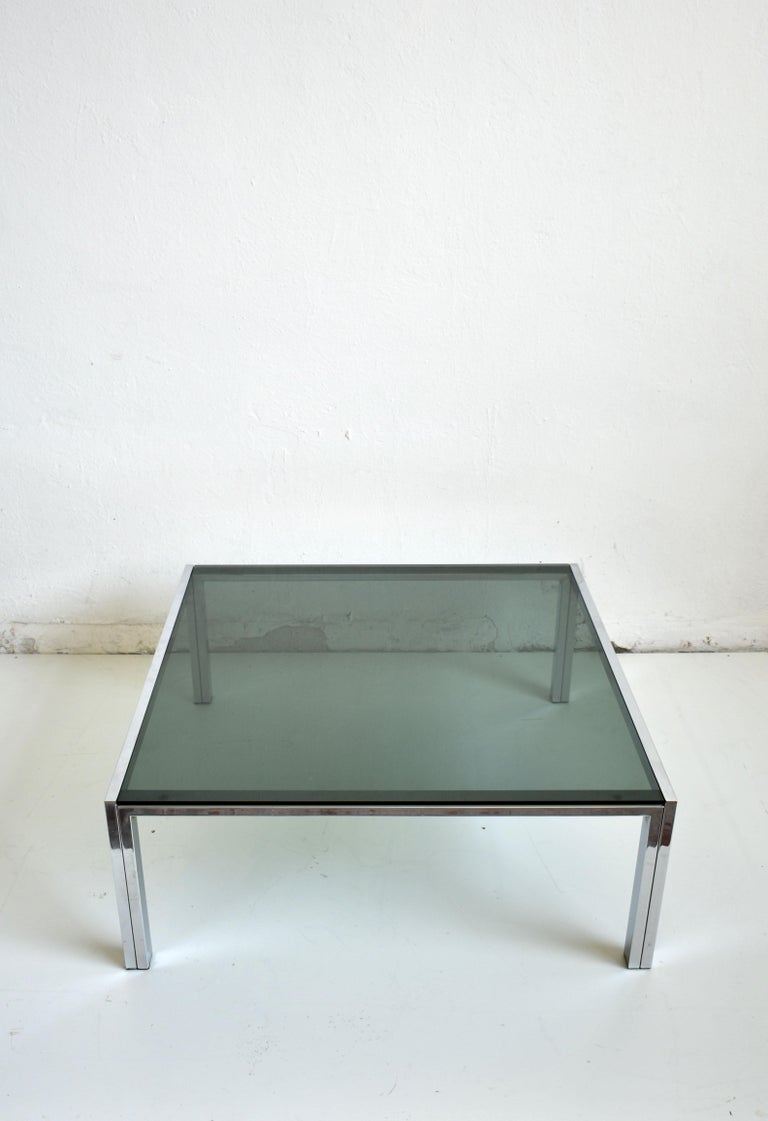Modernist Coffee Table, Chrome and Green Tinted Glass, 1960s at 1stDibs