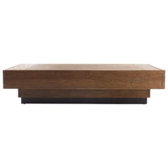 Modernist Coffee Table from Reclaimed Elm Elements with Steel Base