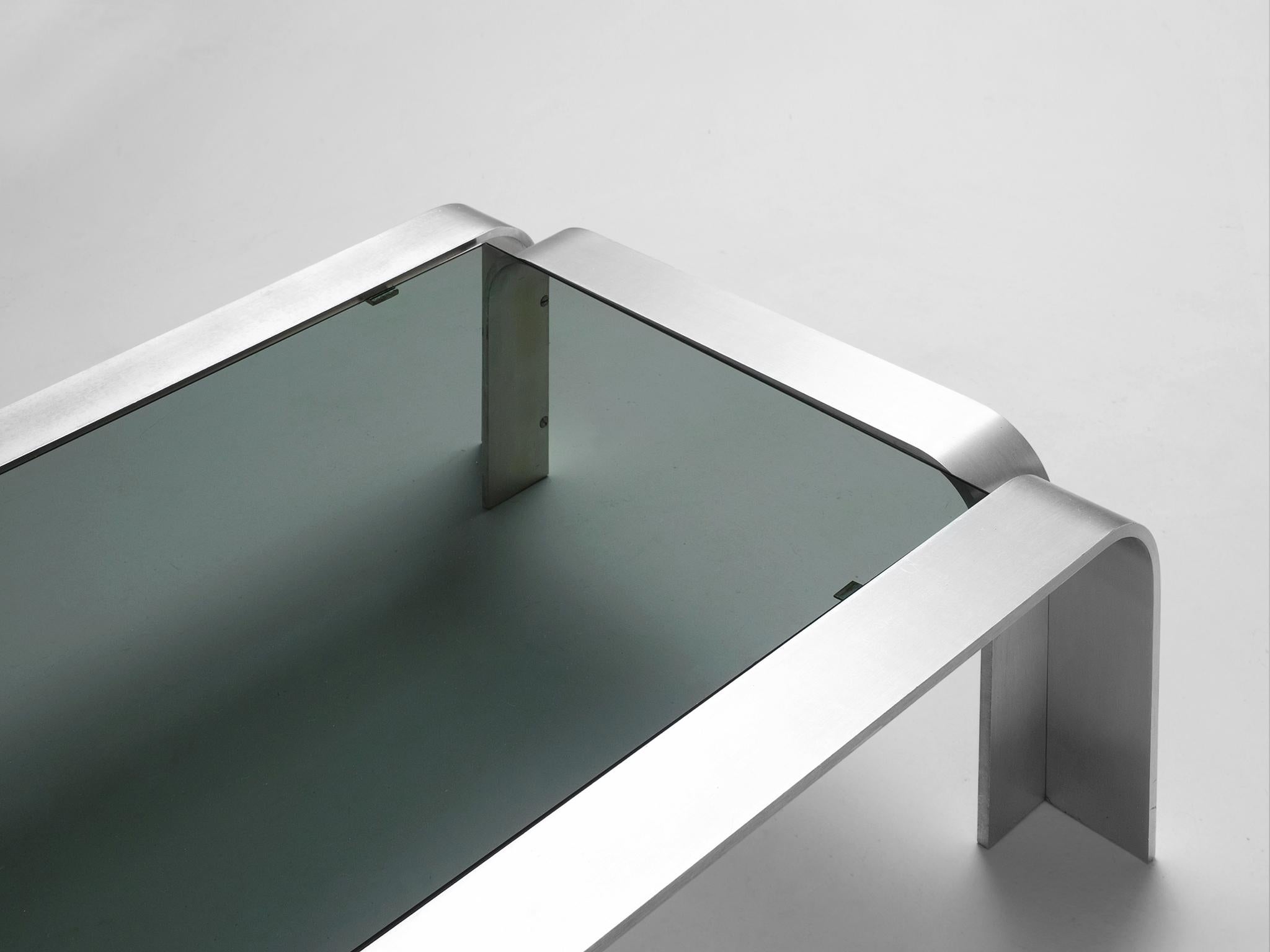 Modernist Coffee Table in Aluminum and Glass In Good Condition In Waalwijk, NL