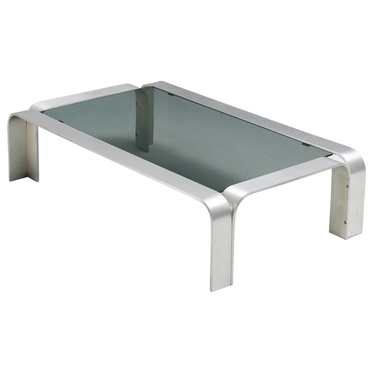 Modernist Coffee Table in Aluminum and Glass For Sale at 1stDibs