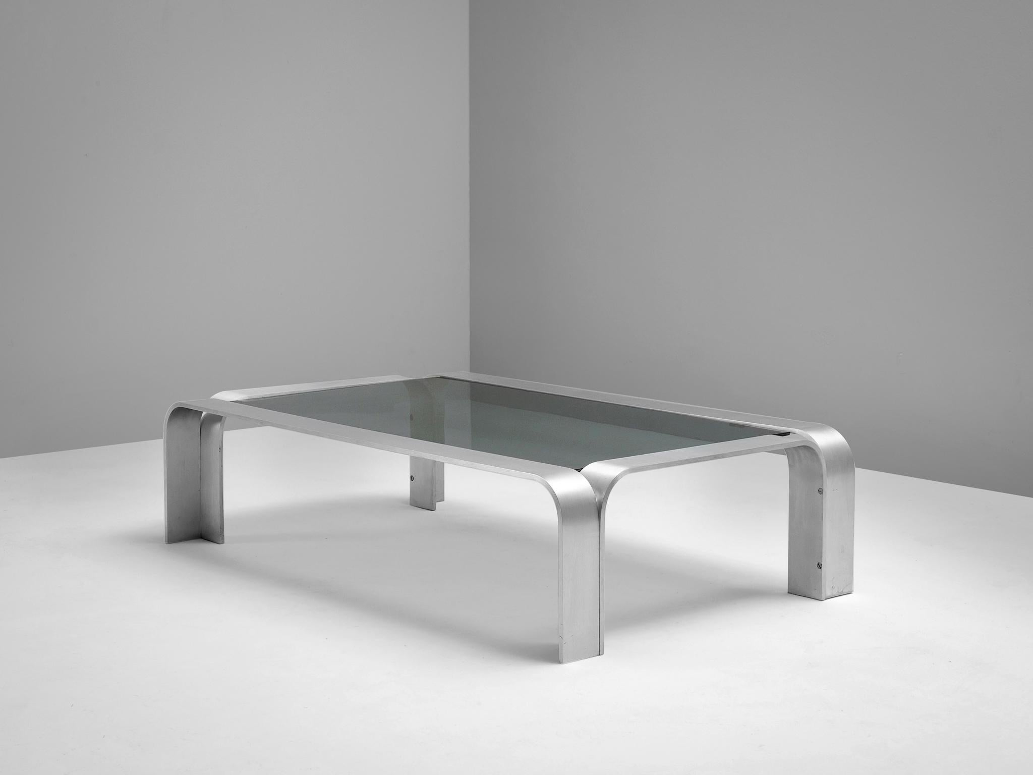 European Modernist Coffee Table in Aluminum and Glass