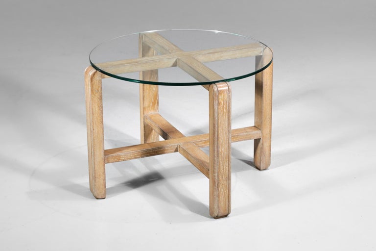French Modernist Coffee Table in Ceruse Oak Style Jean Michel Frank 40's