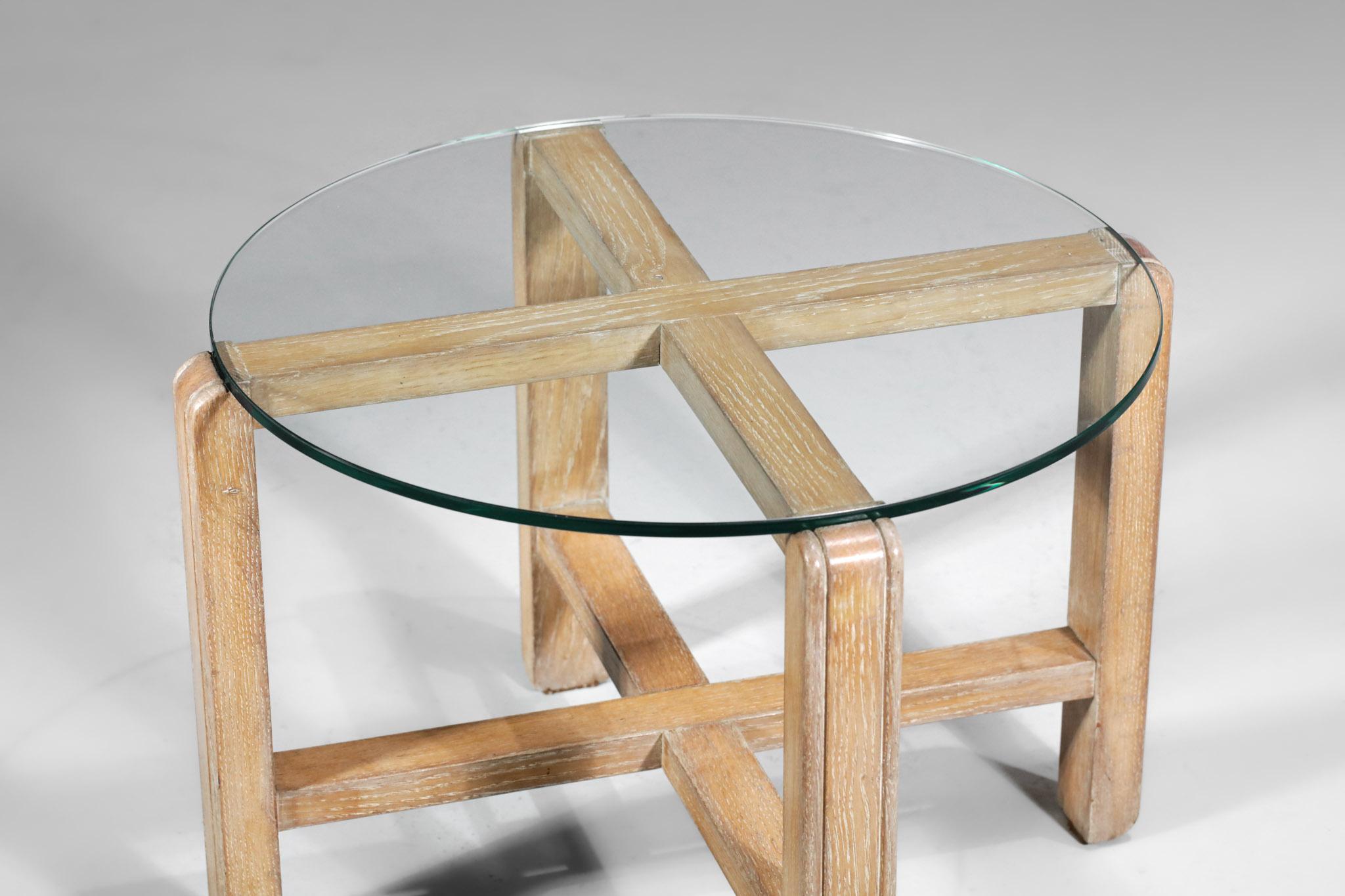 Glass Modernist Coffee Table in Ceruse Oak Style Jean Michel Frank 40's