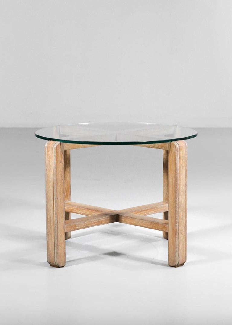 Modernist Coffee Table in Ceruse Oak Style Jean Michel Frank 40's 1