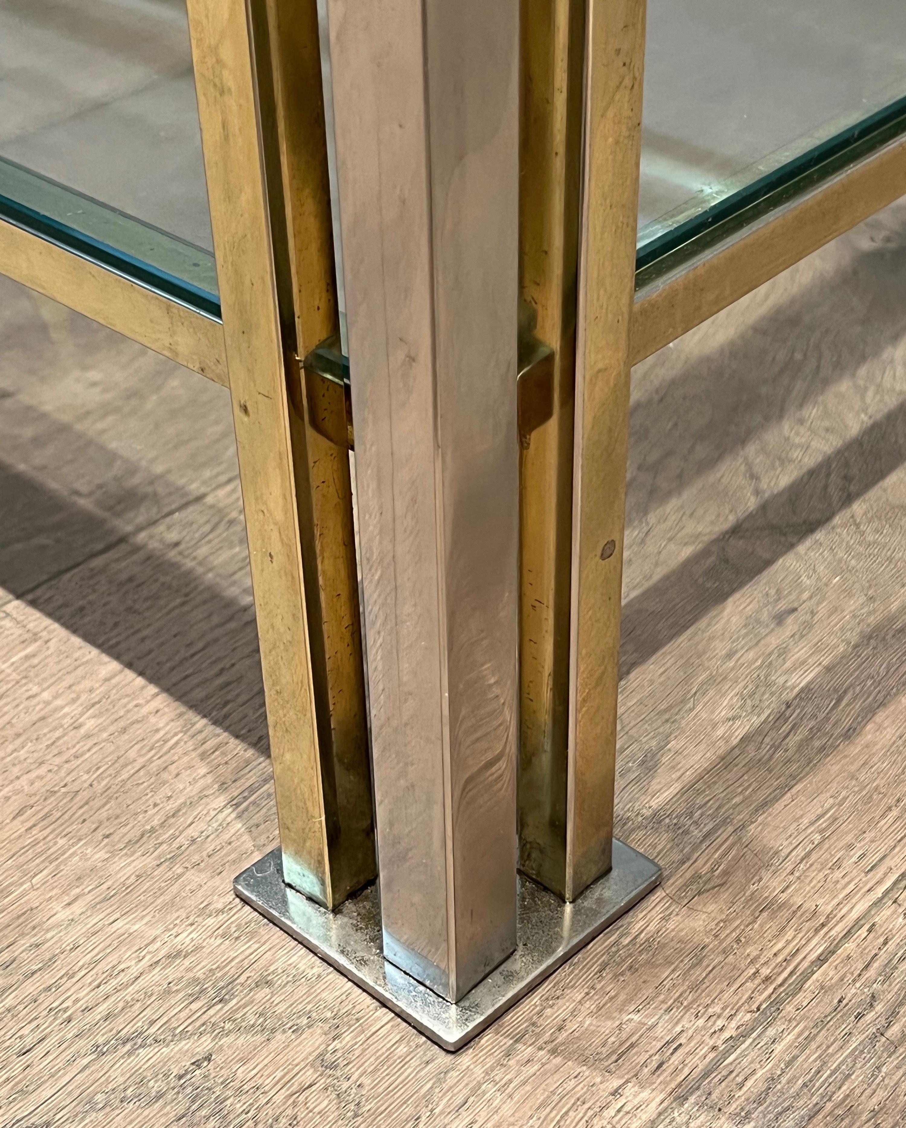 Mesa de centro modernista de cromo y metal dorado al estilo de Willy Rizzo 2