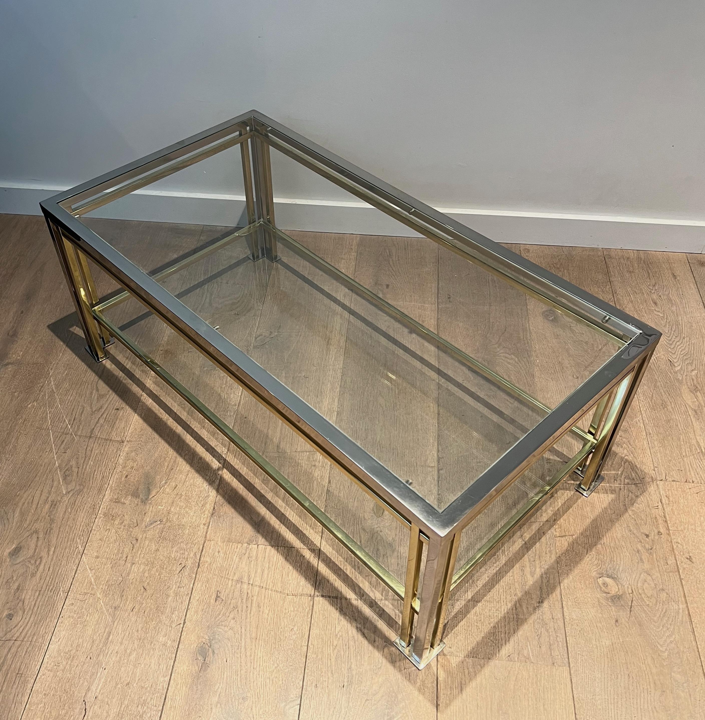 Mesa de centro modernista de cromo y metal dorado al estilo de Willy Rizzo 3