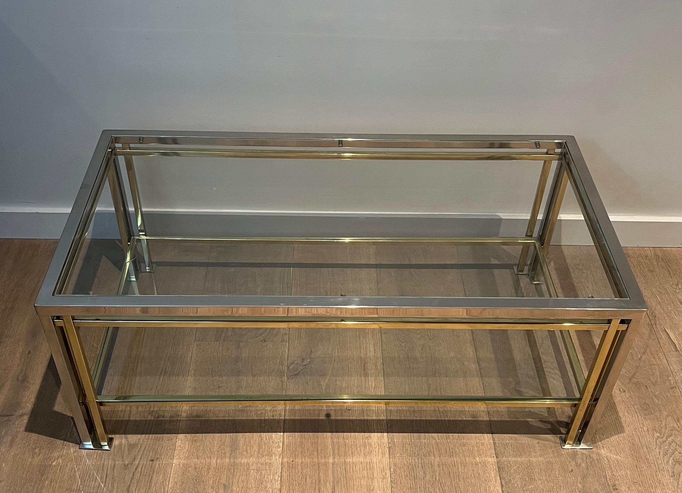 Mesa de centro modernista de cromo y metal dorado al estilo de Willy Rizzo 4