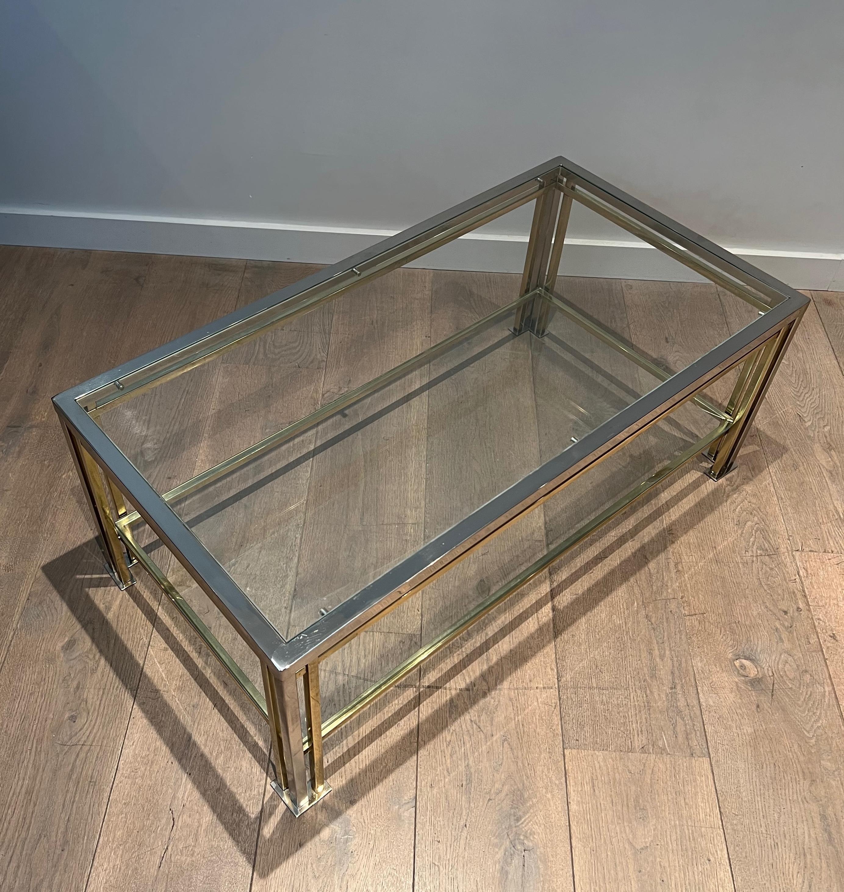 Mesa de centro modernista de cromo y metal dorado al estilo de Willy Rizzo 5