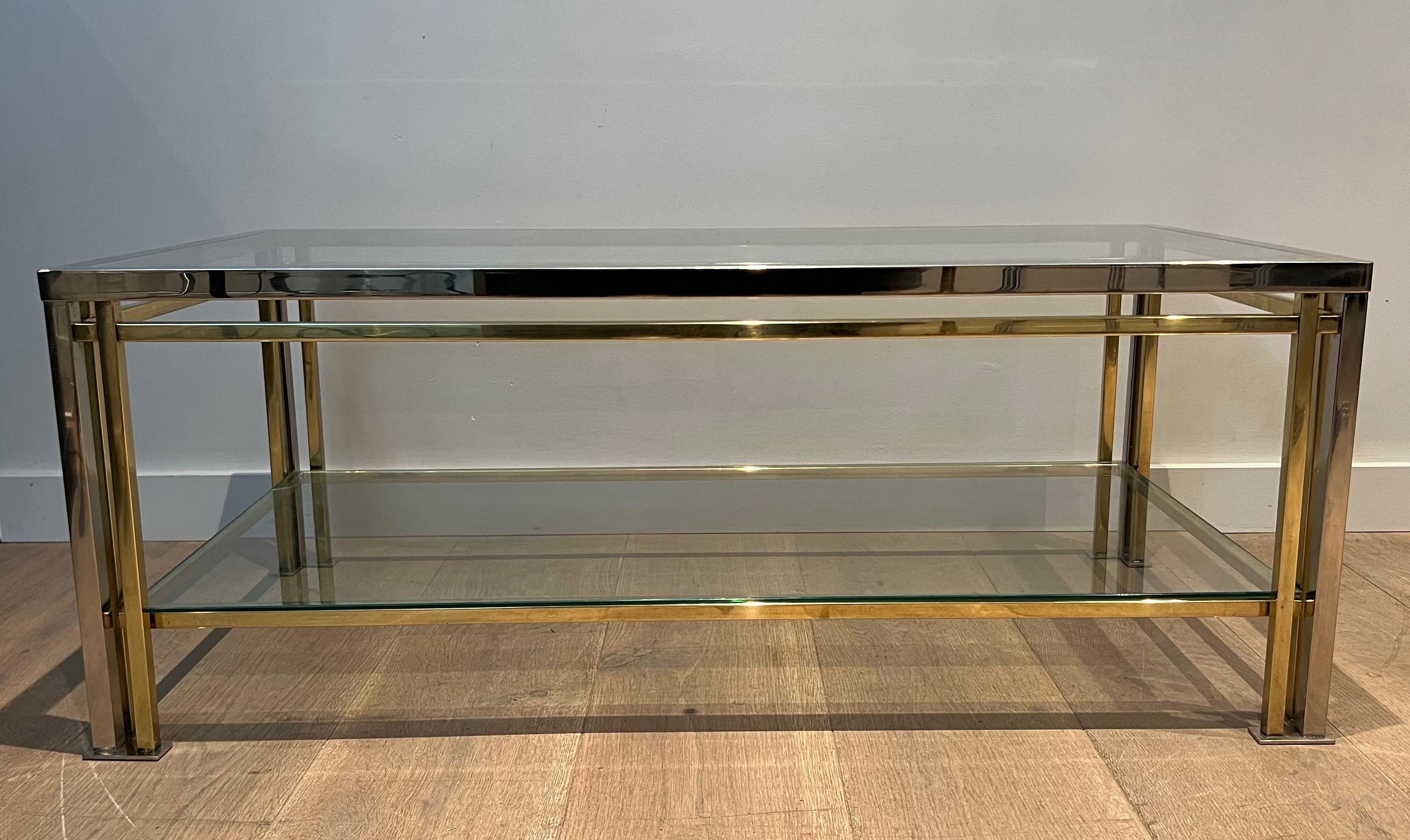 Mesa de centro modernista de cromo y metal dorado al estilo de Willy Rizzo 6