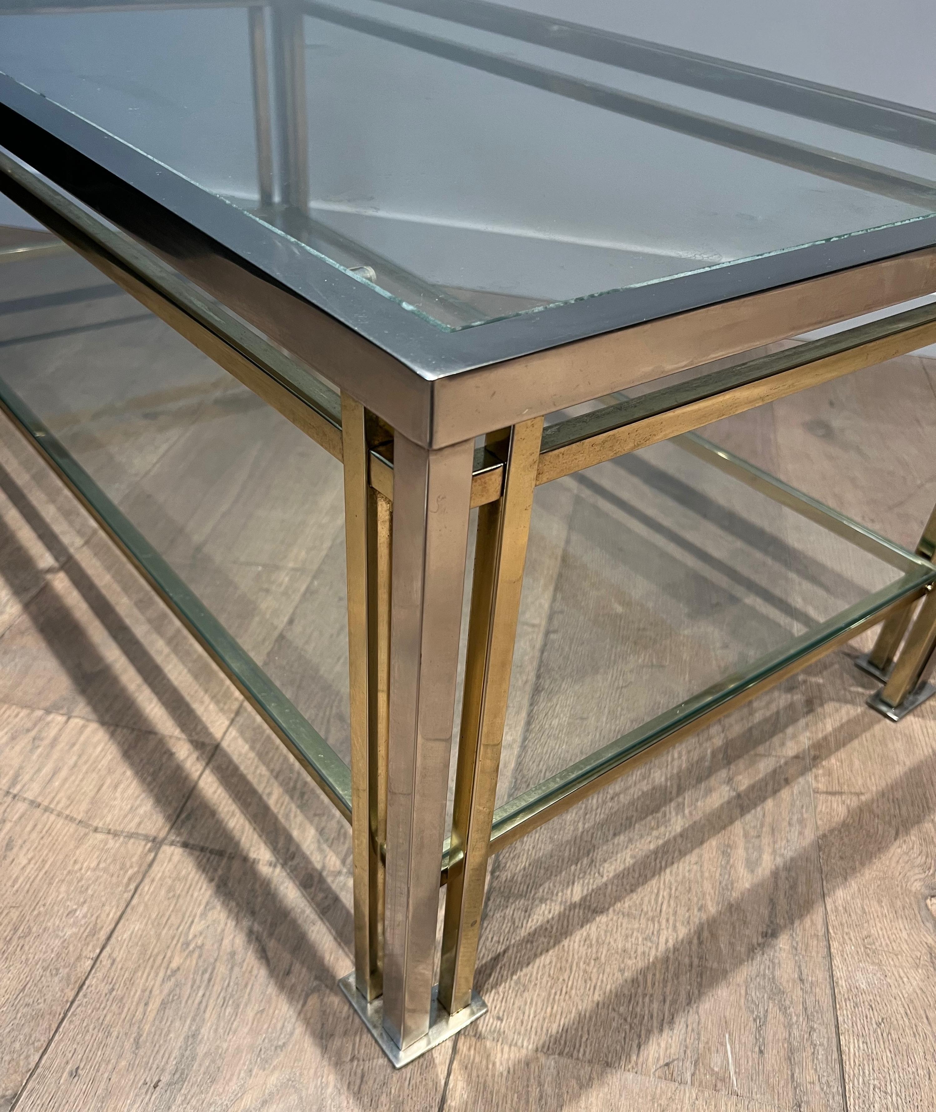 Mesa de centro modernista de cromo y metal dorado al estilo de Willy Rizzo 7