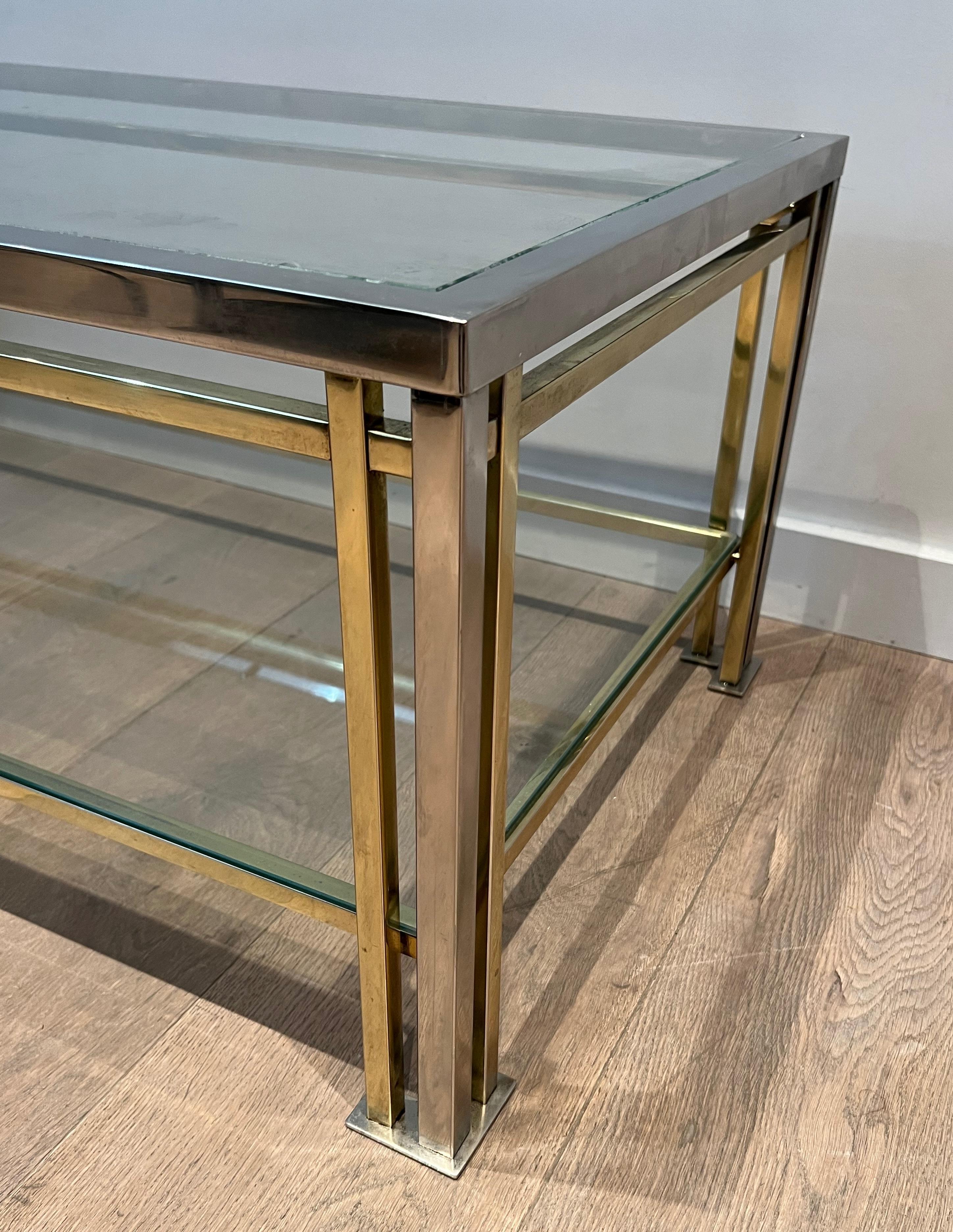 Mesa de centro modernista de cromo y metal dorado al estilo de Willy Rizzo 8