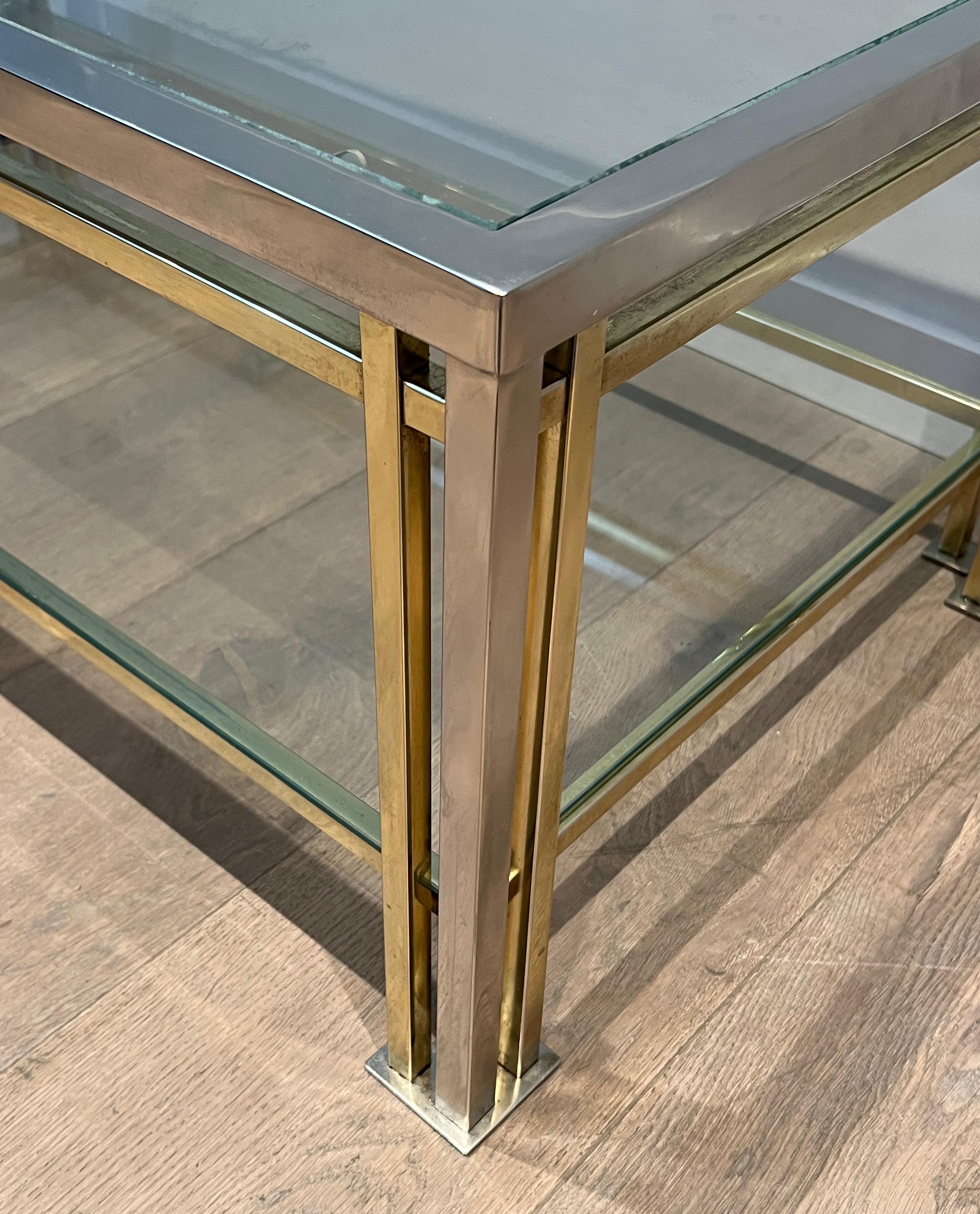 Mesa de centro modernista de cromo y metal dorado al estilo de Willy Rizzo 9