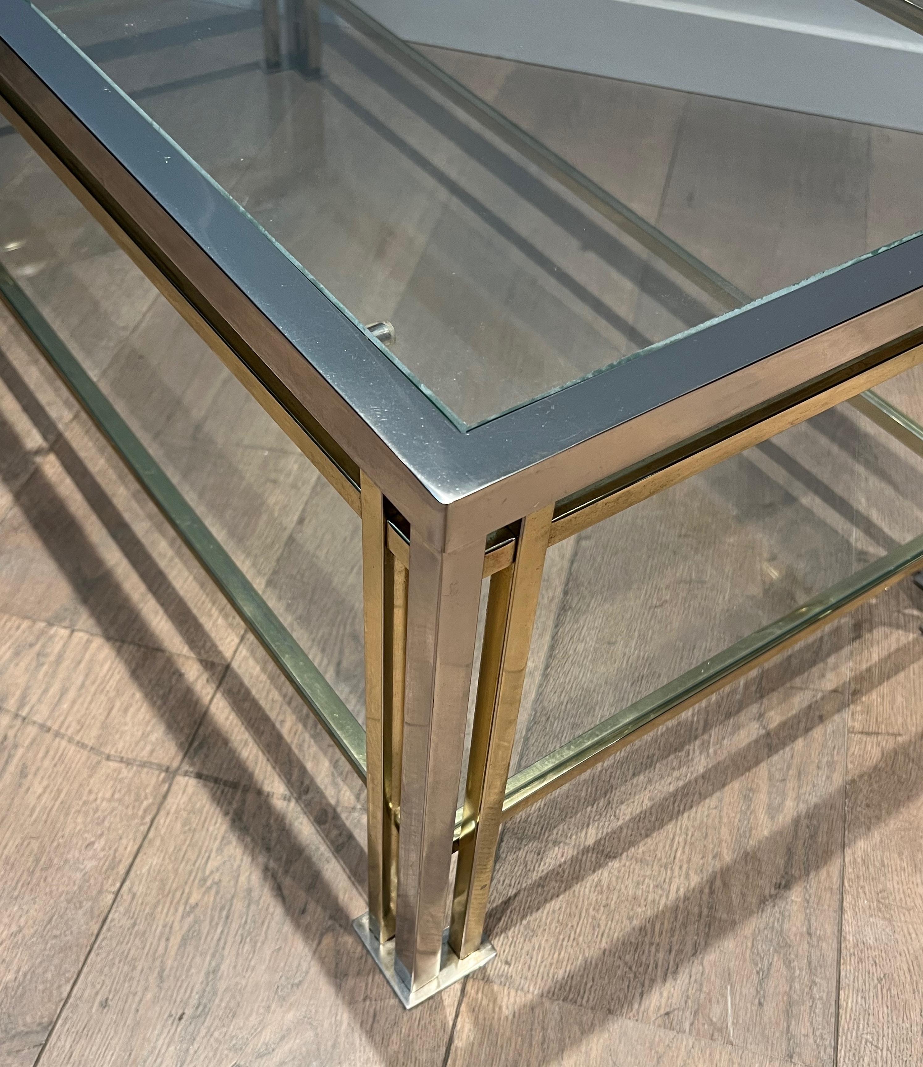 Mesa de centro modernista de cromo y metal dorado al estilo de Willy Rizzo 10