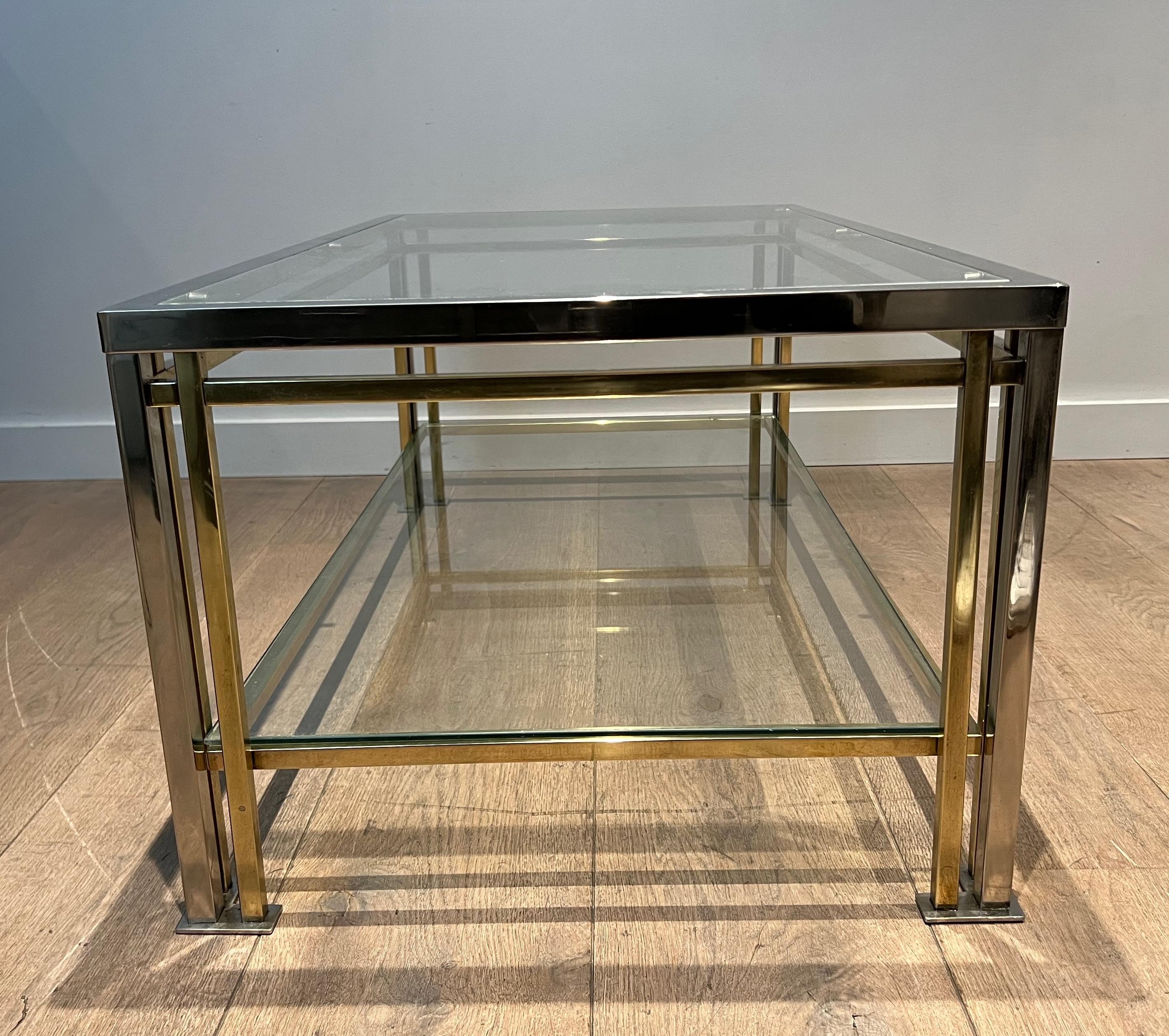 Mesa de centro modernista de cromo y metal dorado al estilo de Willy Rizzo 11
