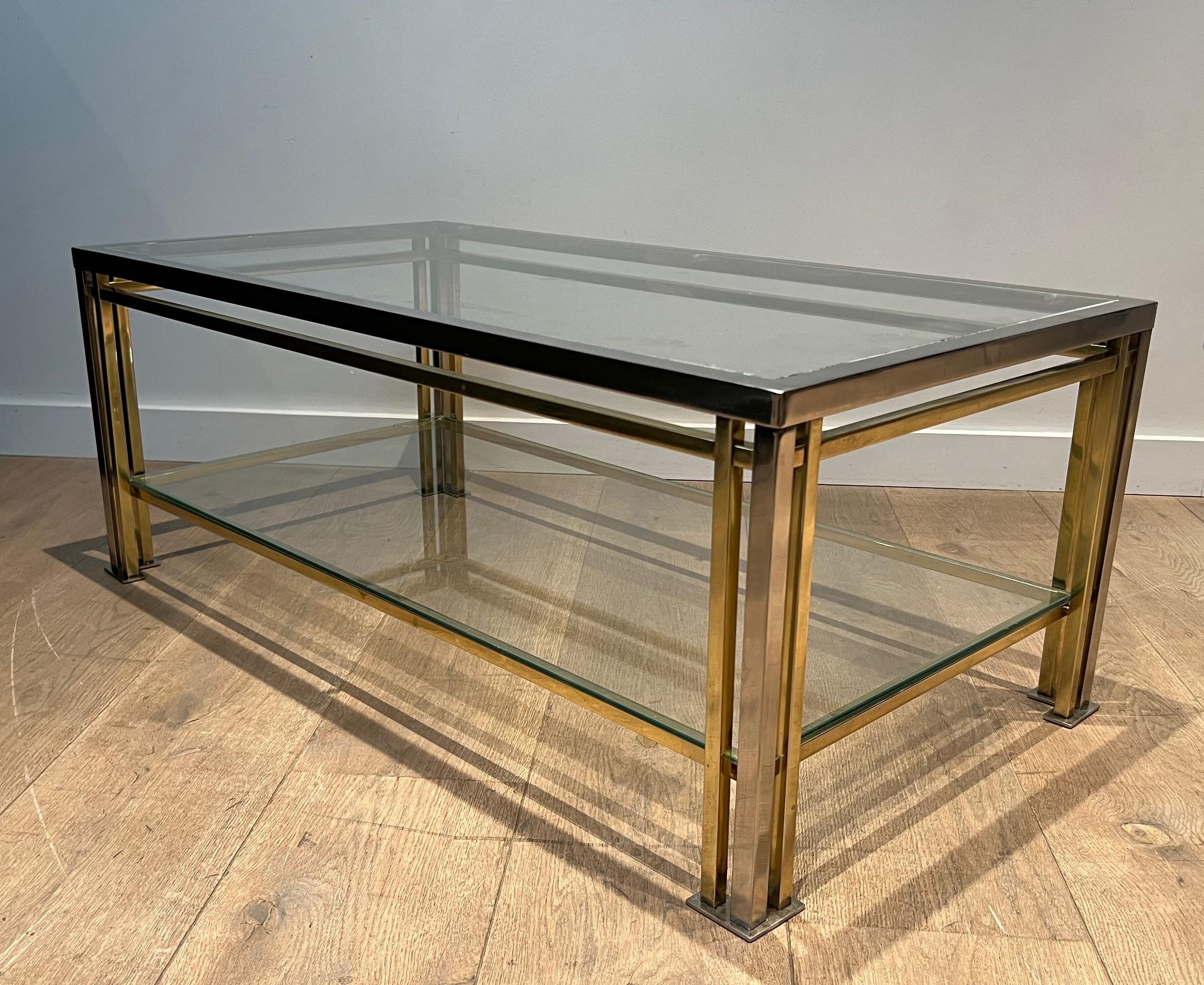 Mesa de centro modernista de cromo y metal dorado al estilo de Willy Rizzo 12