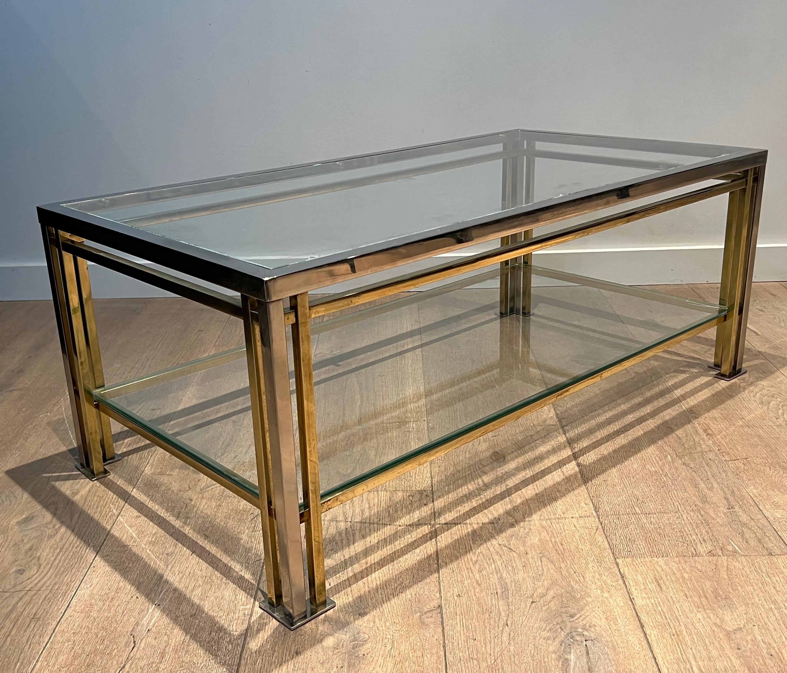 Mesa de centro modernista de cromo y metal dorado al estilo de Willy Rizzo Francés