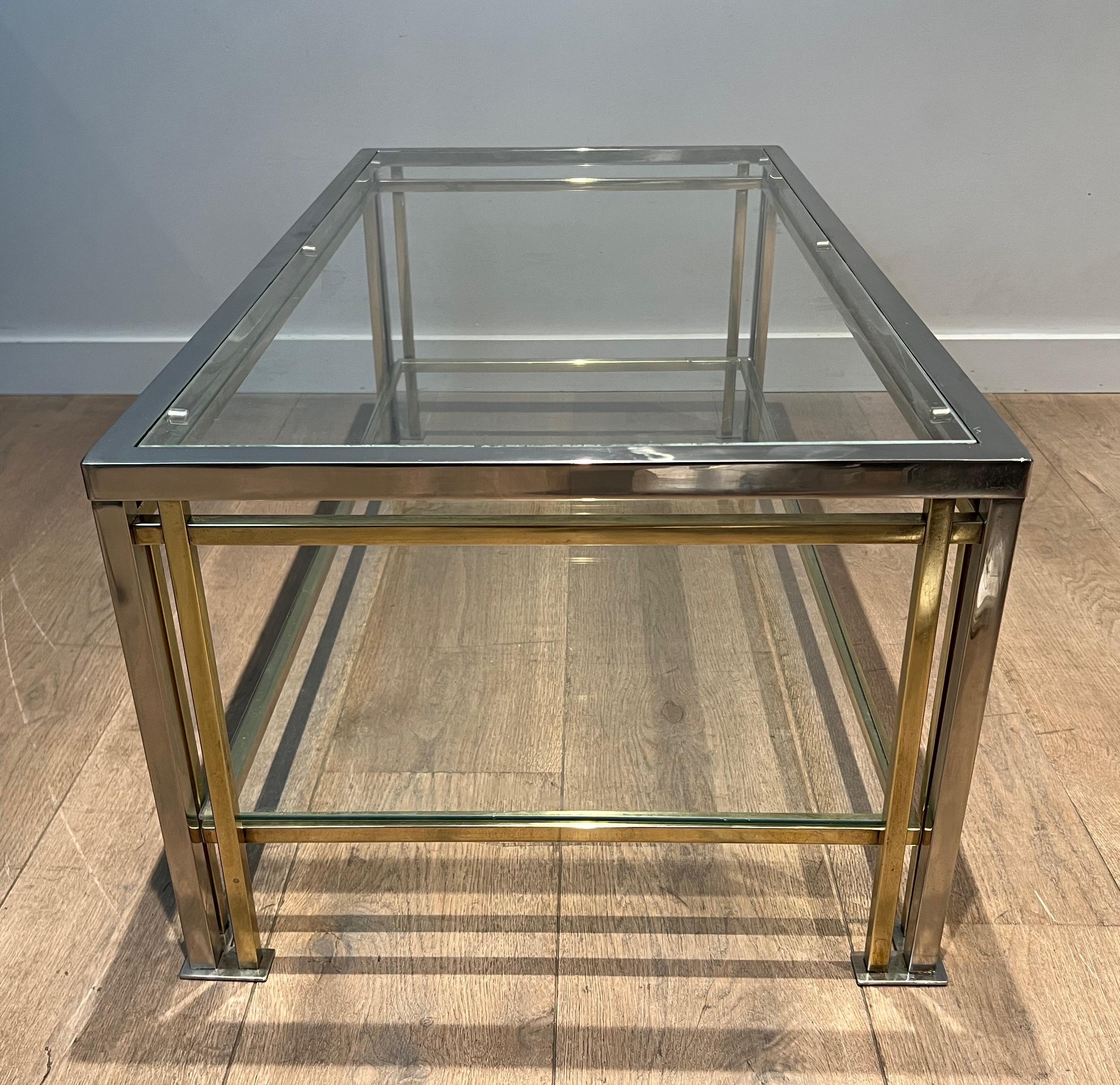 Mesa de centro modernista de cromo y metal dorado al estilo de Willy Rizzo en Bueno Estado en Marcq-en-Barœul, Hauts-de-France