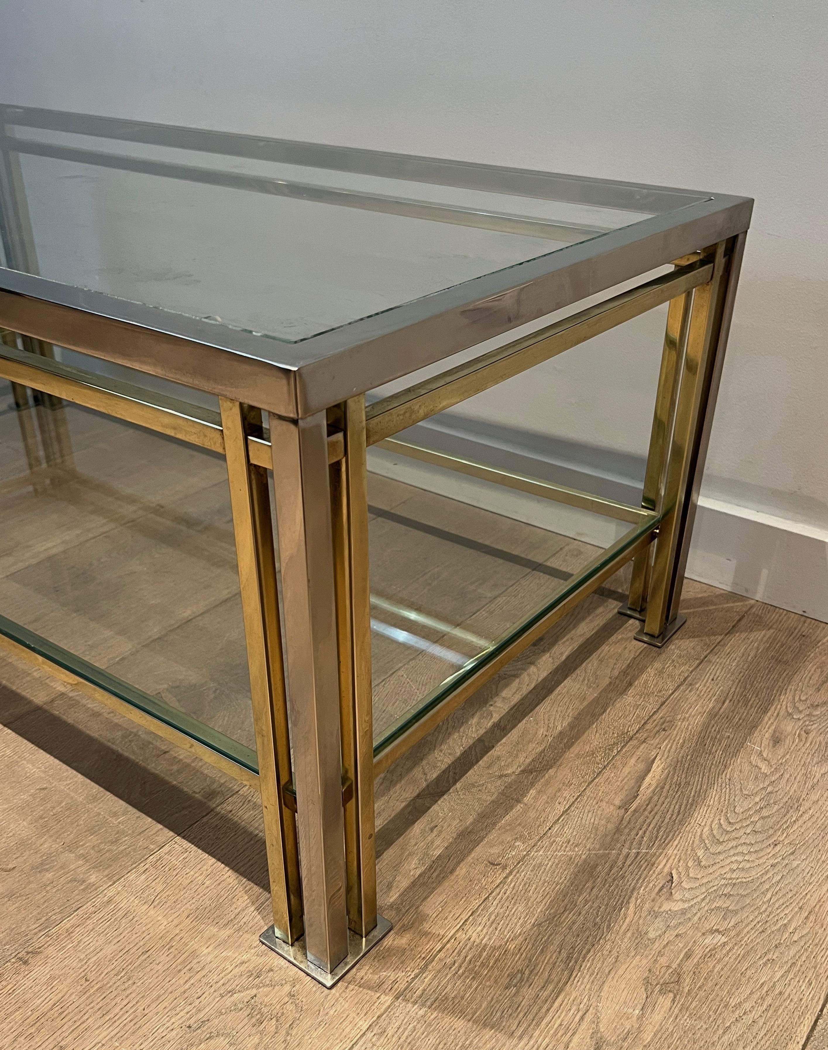 Mesa de centro modernista de cromo y metal dorado al estilo de Willy Rizzo finales del siglo XX
