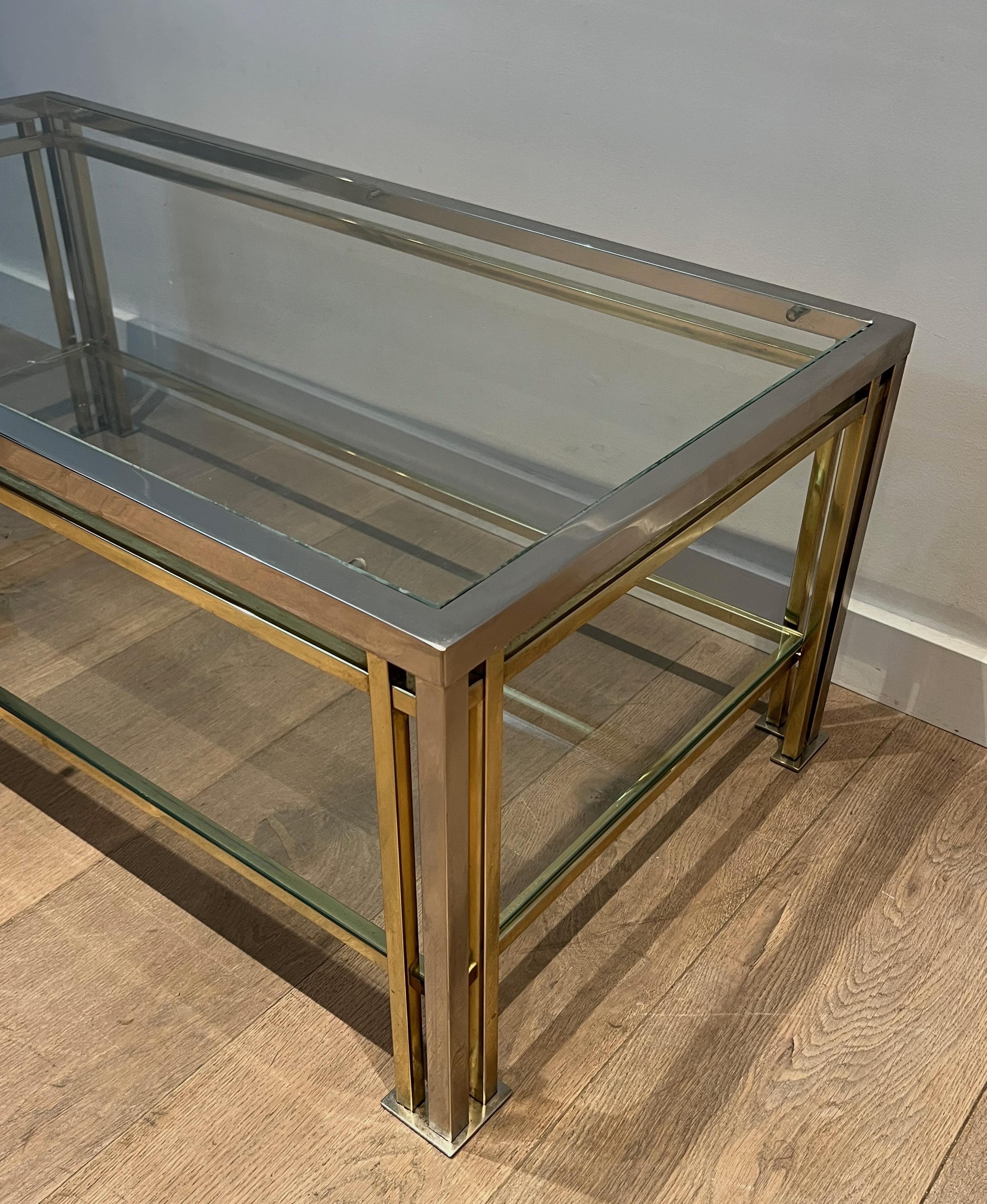 Mesa de centro modernista de cromo y metal dorado al estilo de Willy Rizzo Metal