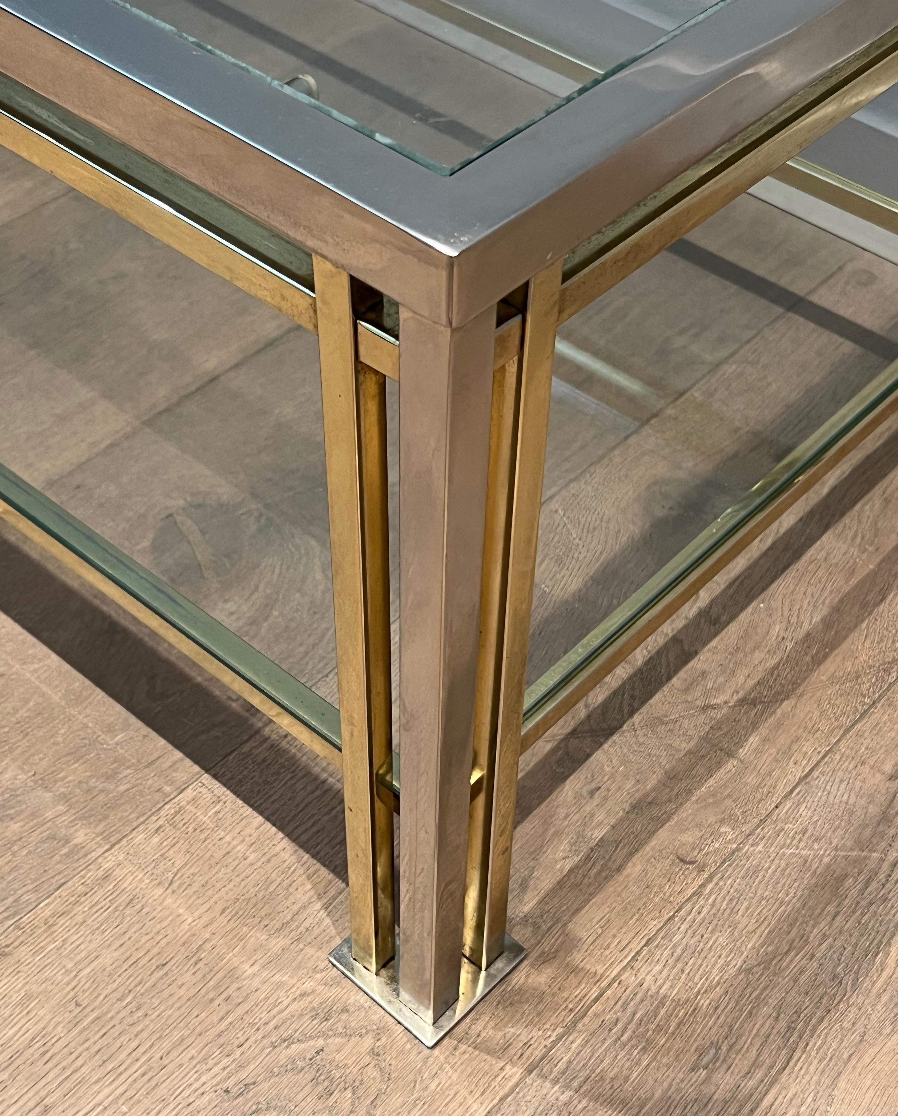 Mesa de centro modernista de cromo y metal dorado al estilo de Willy Rizzo 1