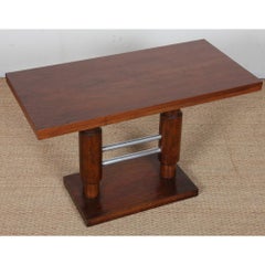Table basse moderniste en bois et métal chromé, 1930