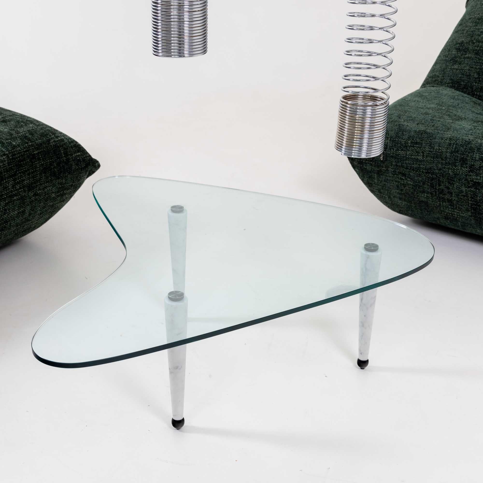 Glass Modernist Coffee Table With Marble Legs, Italy 20th century For Sale