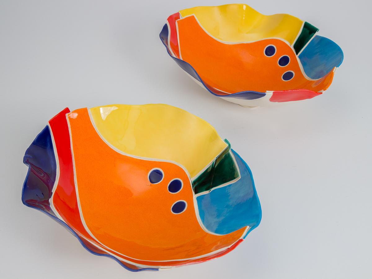 Modernist Collage Studio Pottery Bowls In Excellent Condition For Sale In Brooklyn, NY